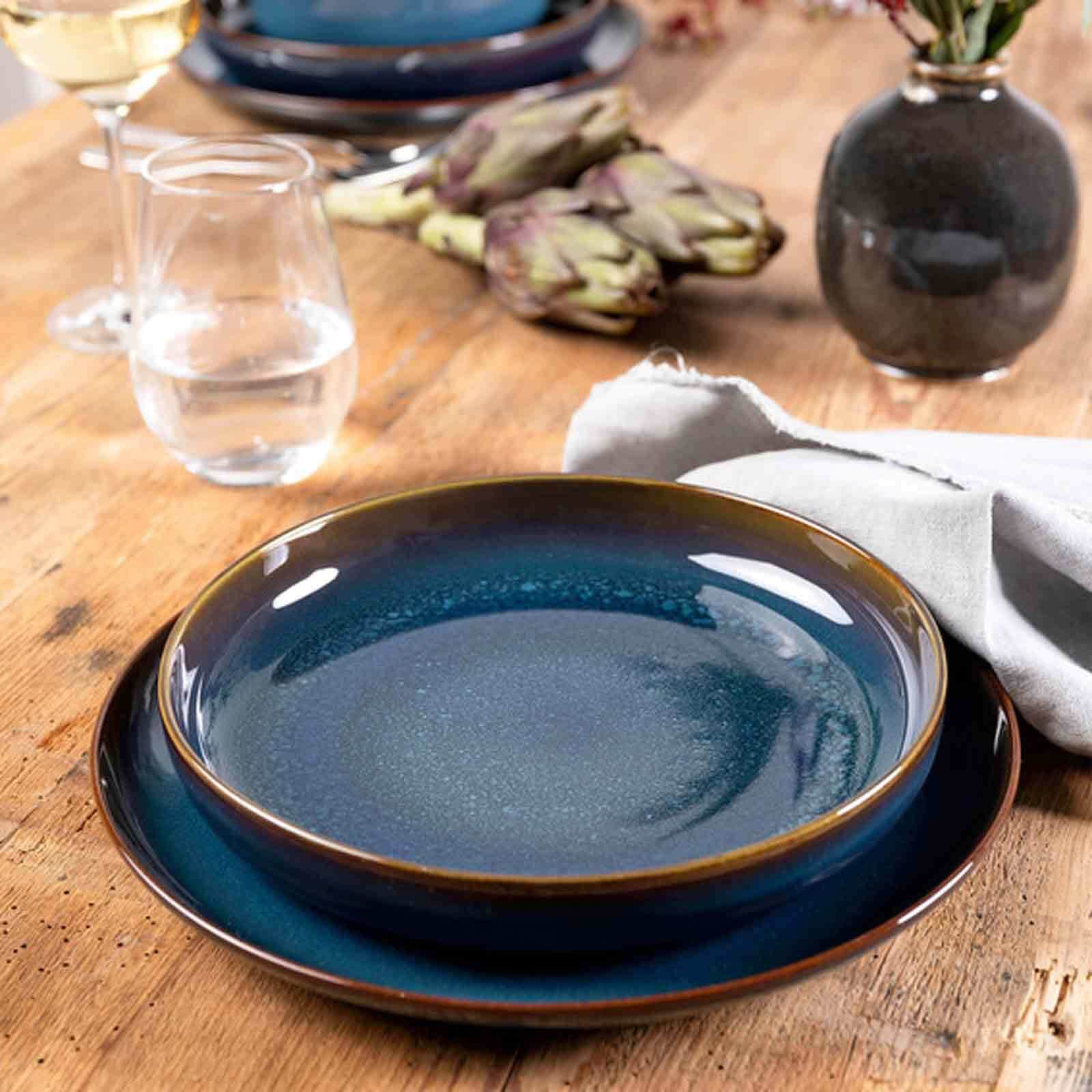 like. by Villeroy & Boch Geschirr-Set »Tafel-Set Crafted Denim 4er Set dunkelblau« Spülmaschinenfest, Mikrowellensicher
