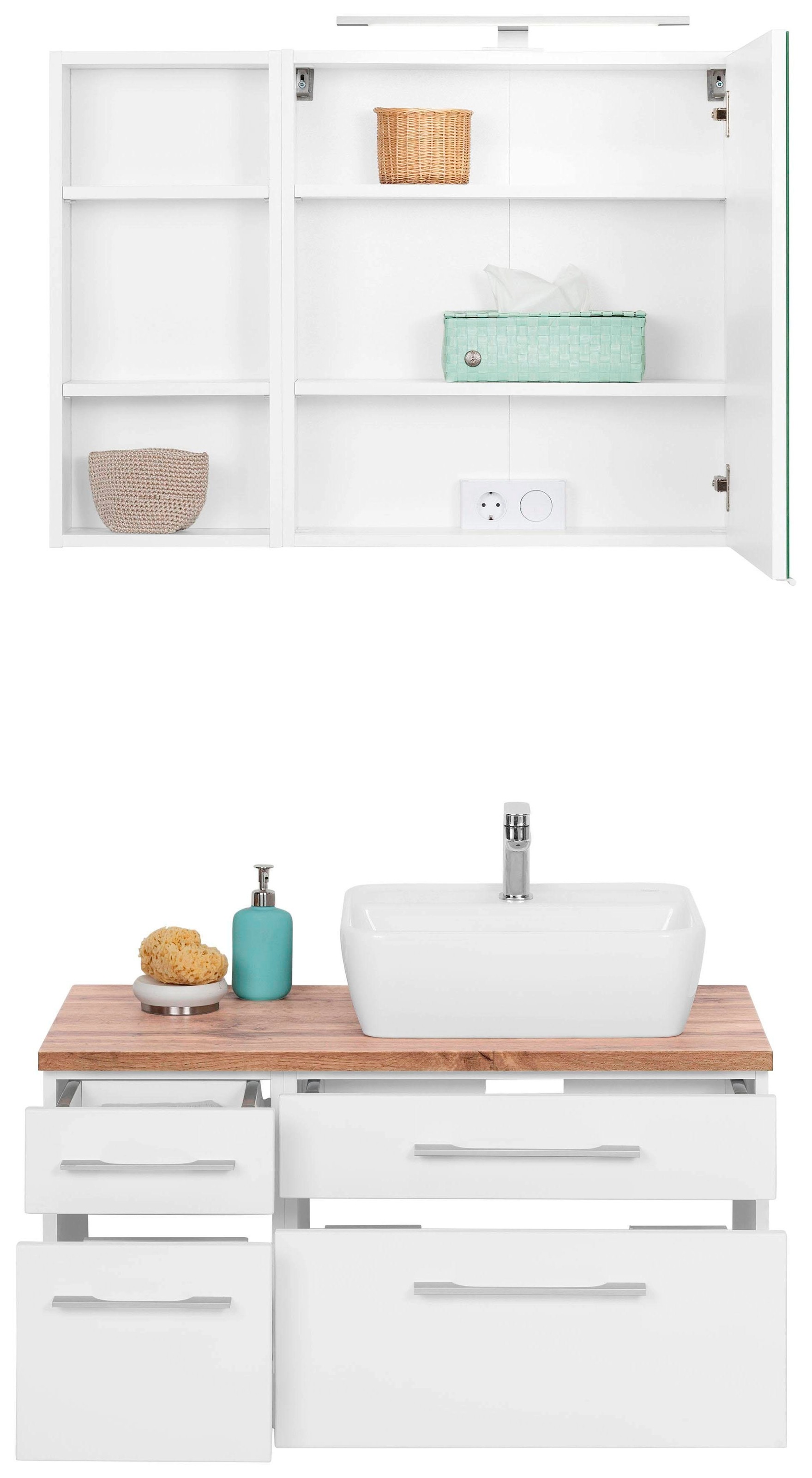 welltime Badmöbel-Set »Davos«, (3 St.), Breite 50 cm, mit eckigem Waschbecken