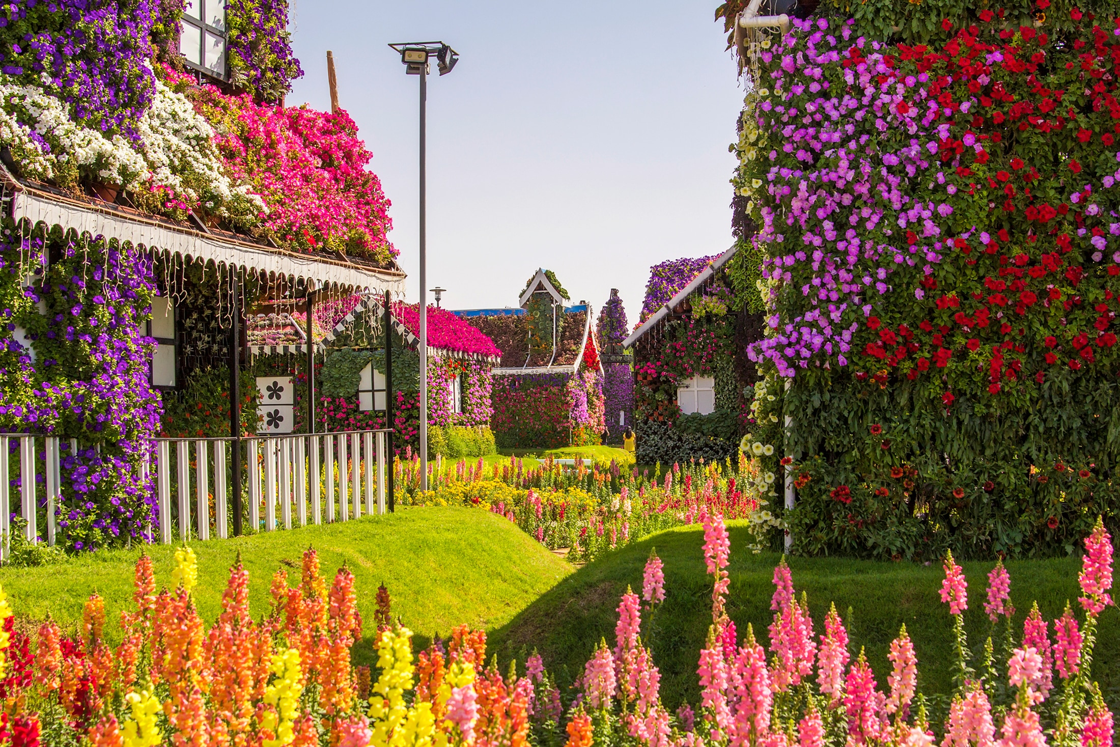 Papermoon Fototapete »BLUMENSTRAßE-WUNDERGARTEN PARK DUBAI HÄUSER PFLANZ«