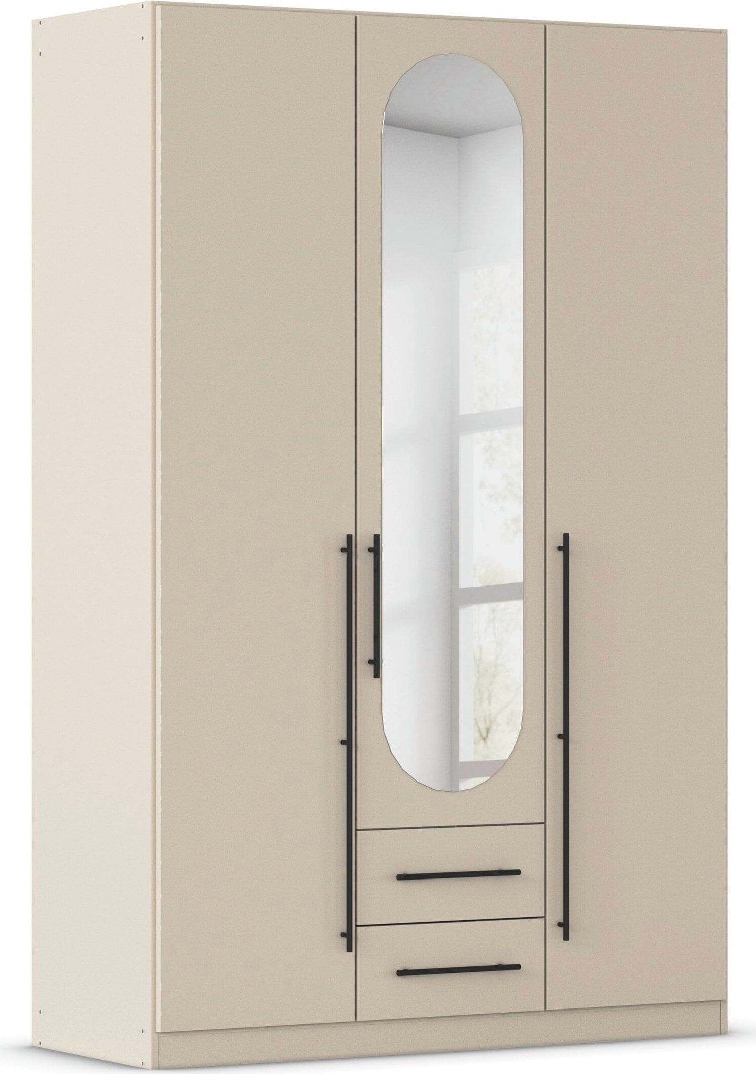 OTTO home Kleiderschrank "Schlafzimmer Schrank Garderobe RONDO Breiten 136/181/226/271 cm" 3 verschiedene Ausstattungen BASIC/CLASSIC/PREMIUM (inkl. SOFT-CLOSE), elegante ovale Spiegelelemente Metallgriffe in Schwarz MADE IN GERMANY