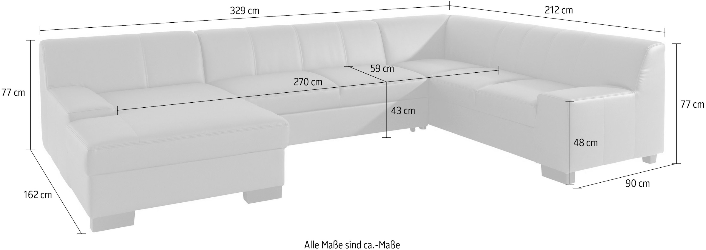 DOMO collection Wohnlandschaft »Norma Top, elegant und modern, flache Armlehnen, komfortabel, U-Form«, wahlweise mit Bettfunktion, mit viel Platz