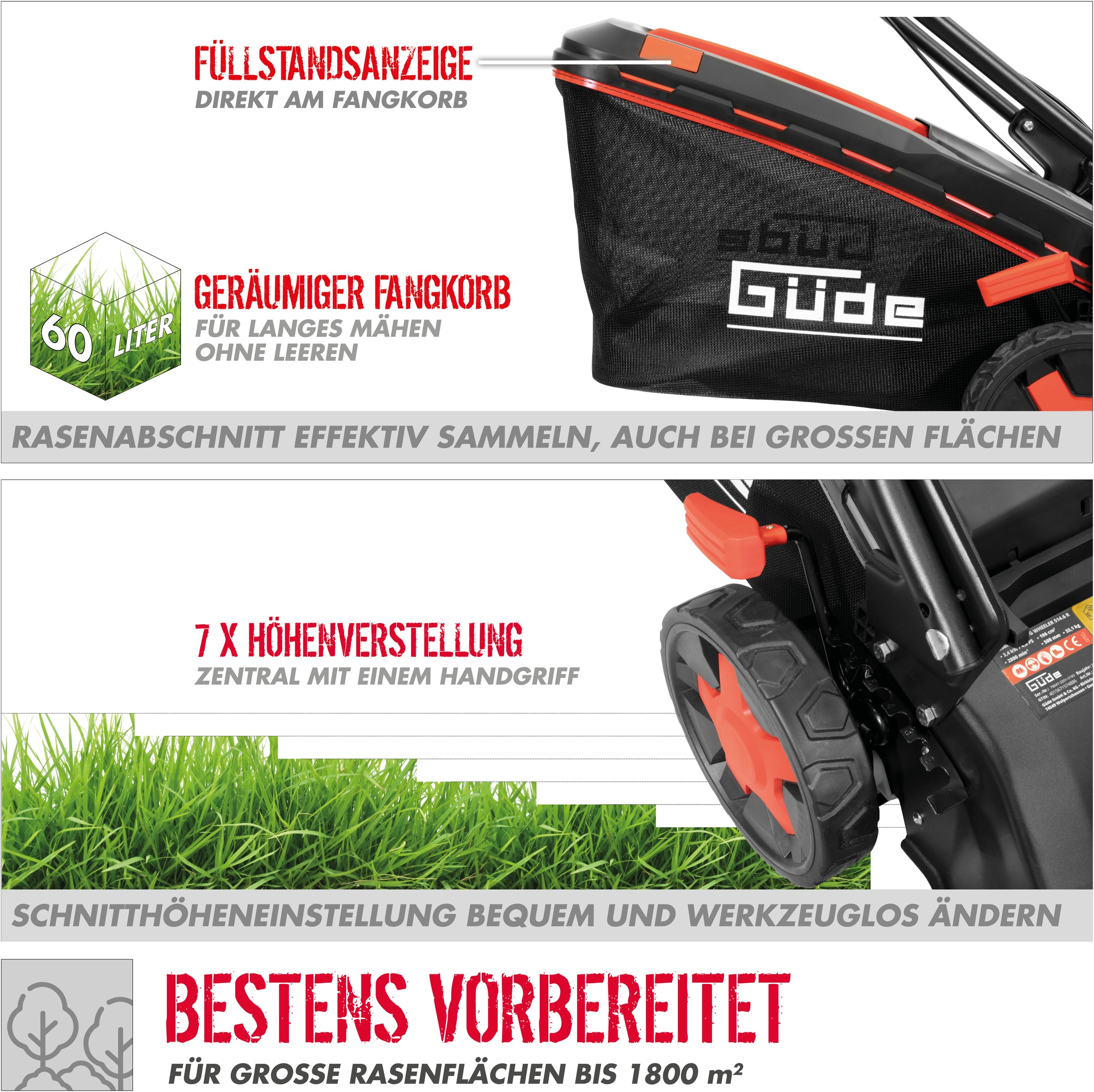 Güde Benzinrasenmäher »BIG WHEELER 514.6 R«, für große Rasenflächen bis 1800m²
