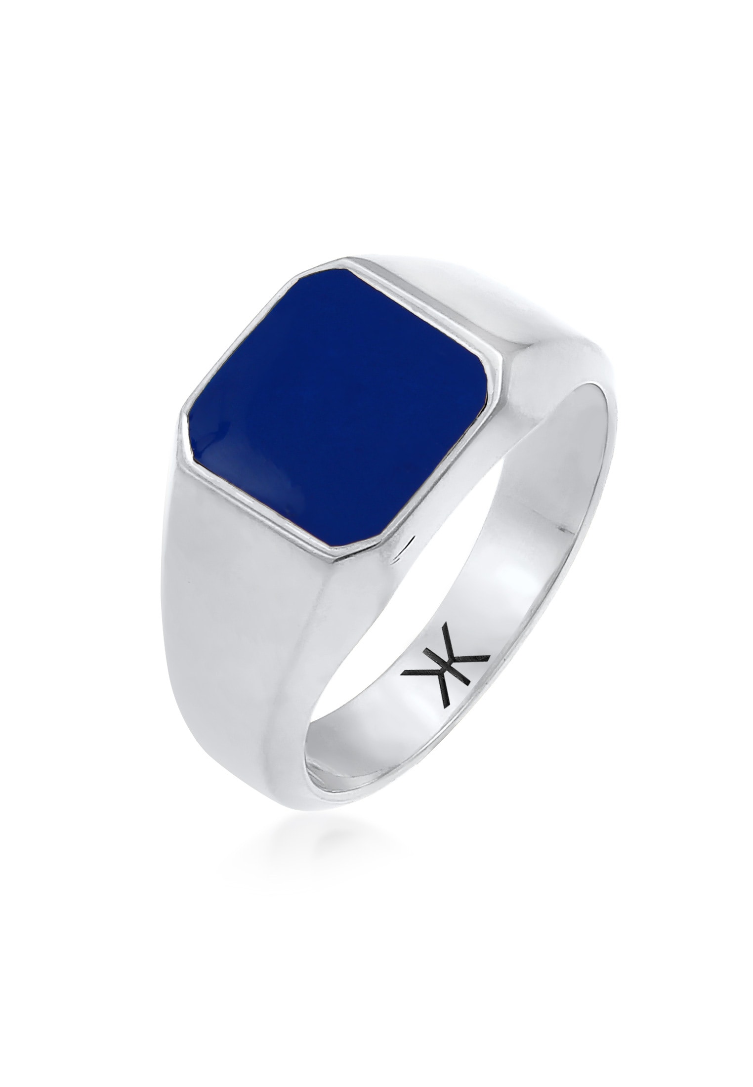 "Siegelring KUZZOI ""Ring Herren Siegelring Emaille Blau Basic 925 Silber"" Gr. 64, silber, Fingerringe, Herren, 64, ohne Stein, Silber 925