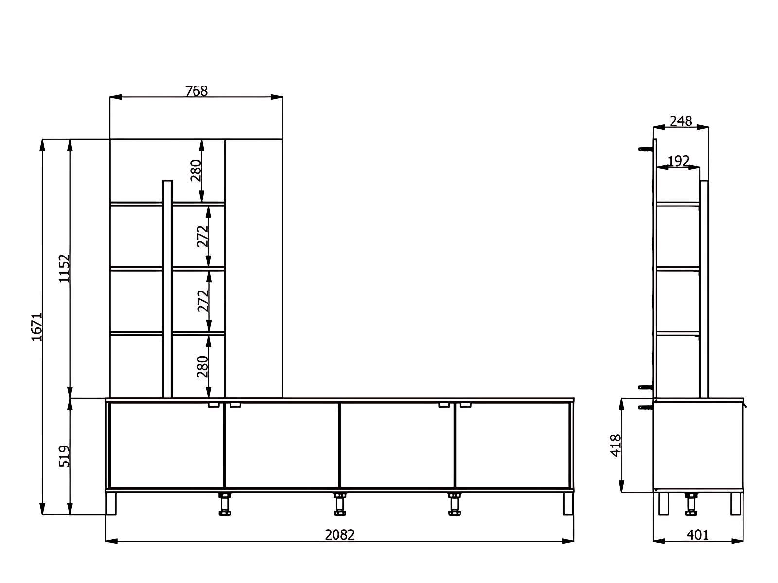 Home affaire Wohnwand »Margate inkl.TV-Board und Standregal«, 208 cm, mit dekorativen schwarzen Streifen, metallgriffe