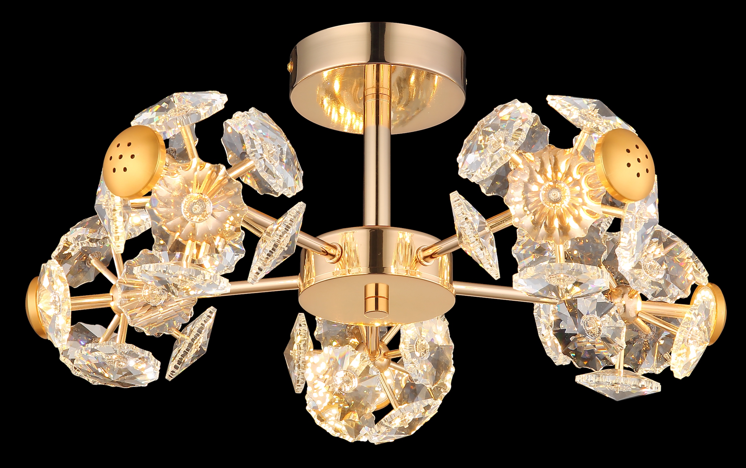GLOBO LIGHTING LED Deckenleuchte »FLORIELLA«, Leuchtmittel LED-Modul | LED fest integriert, Deckenlampe/goldfarben/Glaskristalle/3000K