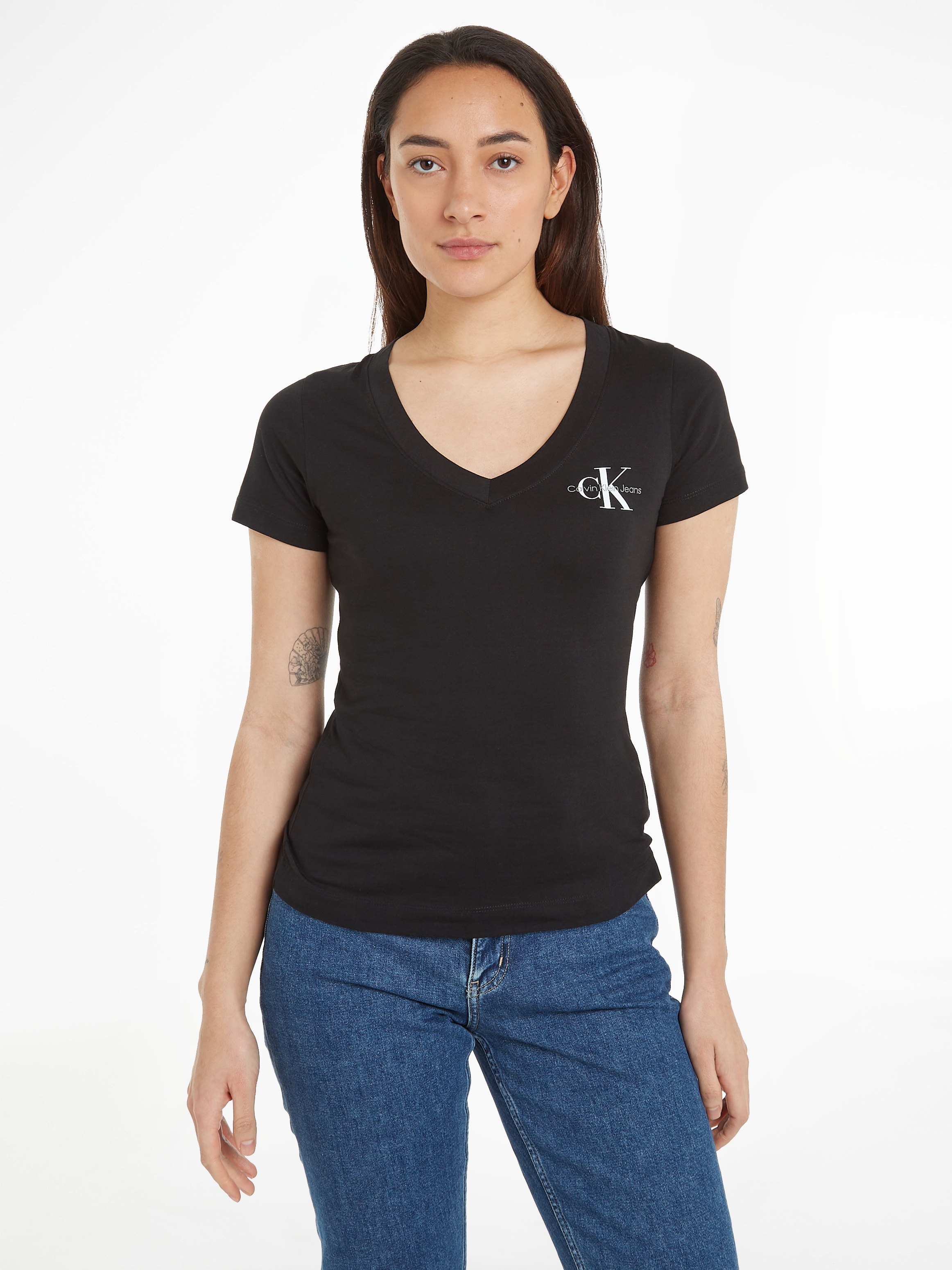 Calvin Klein Jeans T-Shirt »2-PACK MONOLOGO V-NECK TEE«, (Packung, 2er-Pack), mit Logomarkenlabel