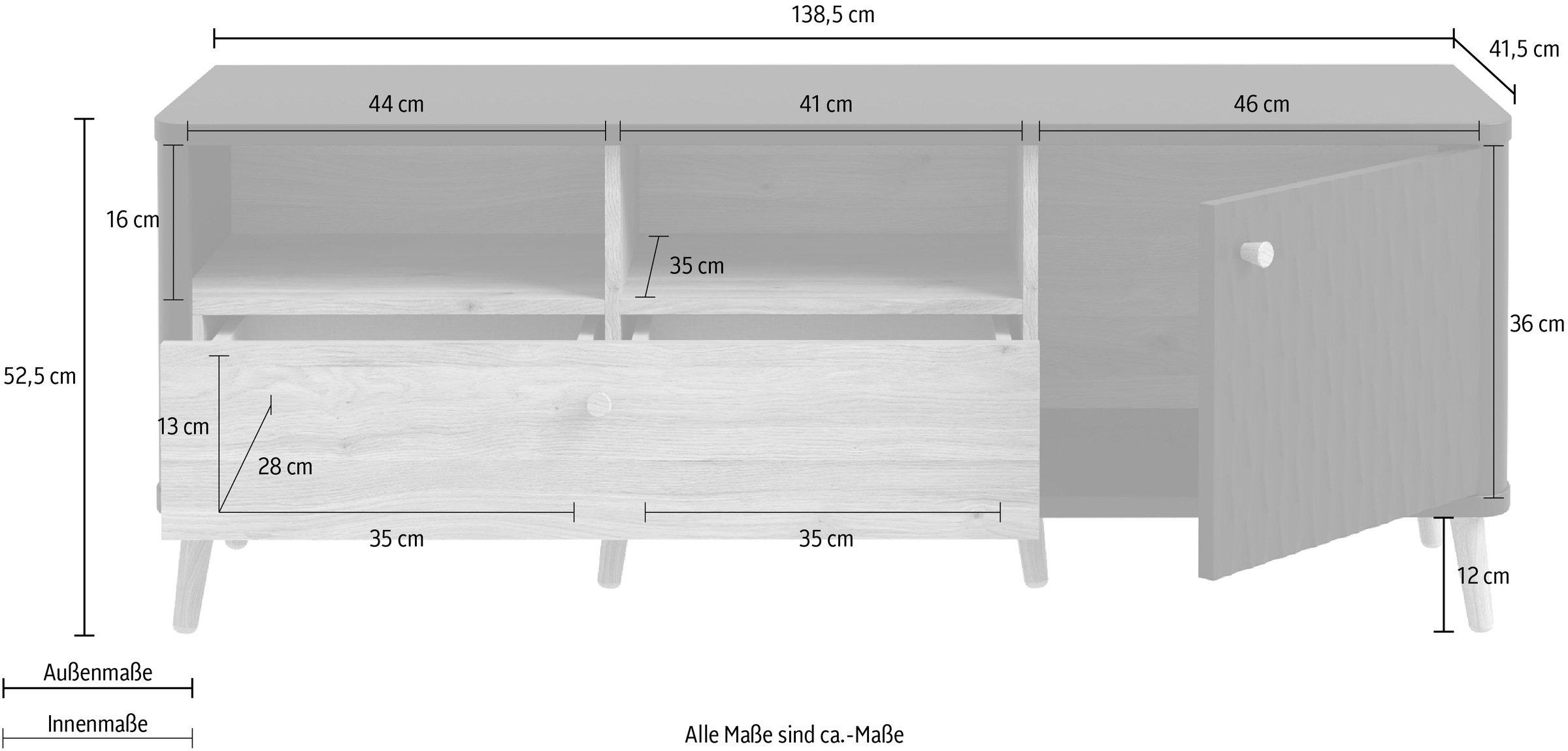 FORTE Lowboard »Fixsmile«, modernes TV-Board, TV-Schrank, Echtholzbein, Strukturfront