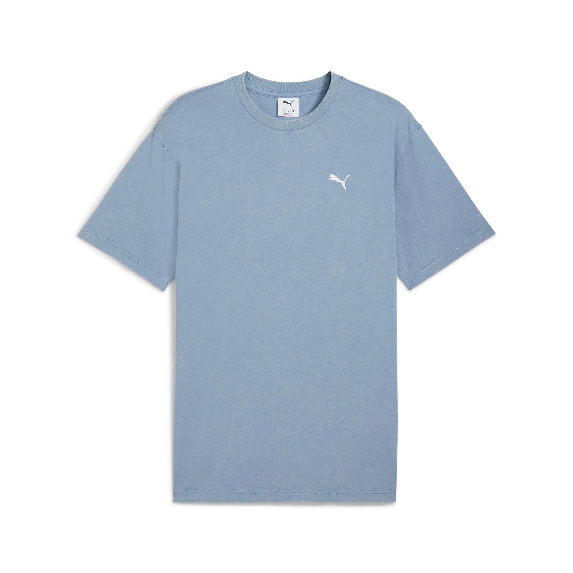 T-Shirt PUMA "ESS ELEVATED RELAXED WASH TEE", Herren, Gr. L, blau (cool blau), Jersey, Obermaterial: 100% Baumwolle, bedruckt, relaxed fit normal, Rundhals, Shirts T-Shirt, Kurzarm, für Freizeitaktivitäten, aus weichem Jersey-Material 4
