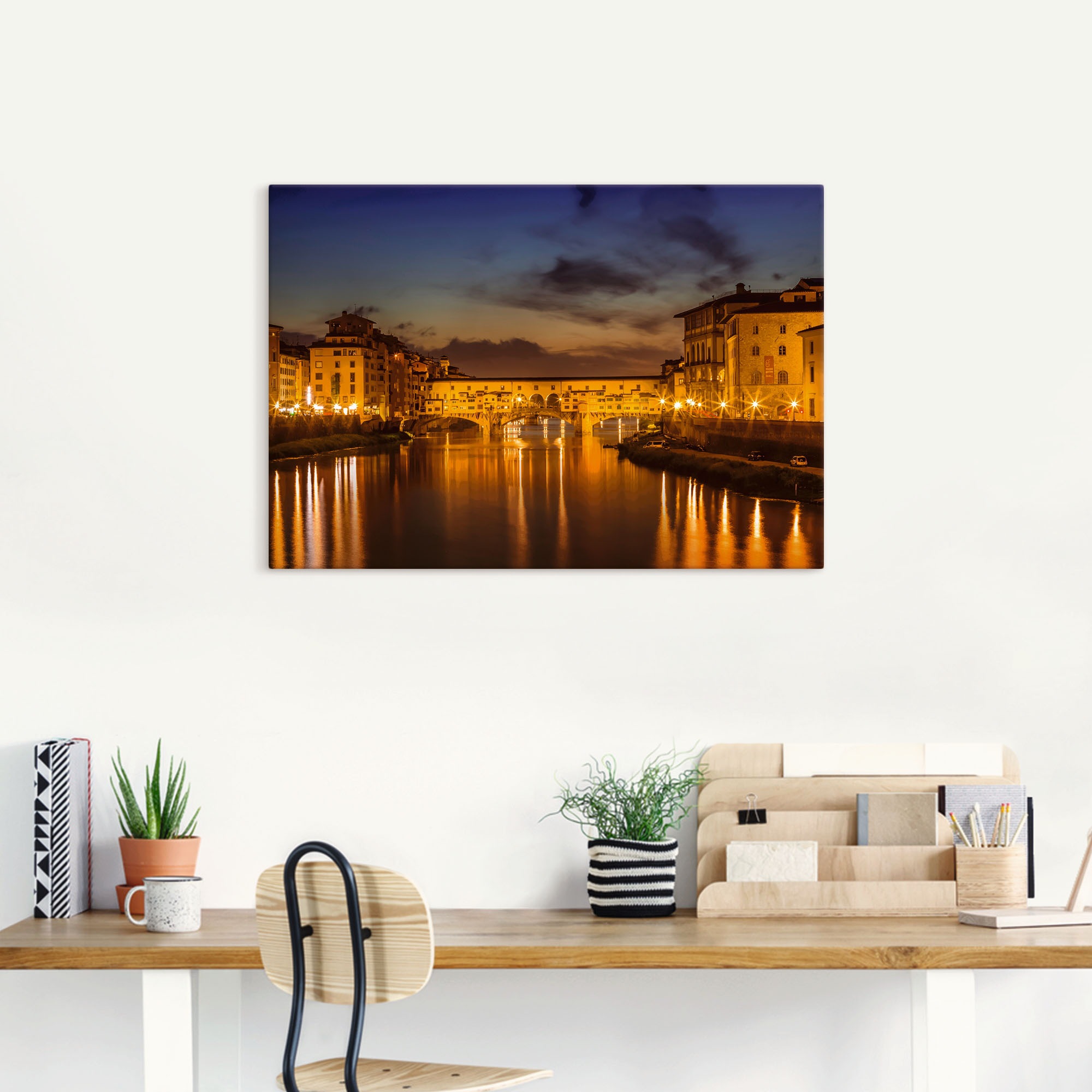 Artland in Florenz, Leinwandbild, als BAUR kaufen am Vecchio (1 | »FLORENZ Größen Wandbild Poster versch. oder St.), Ponte Wandaufkleber Abend«, Alubild,