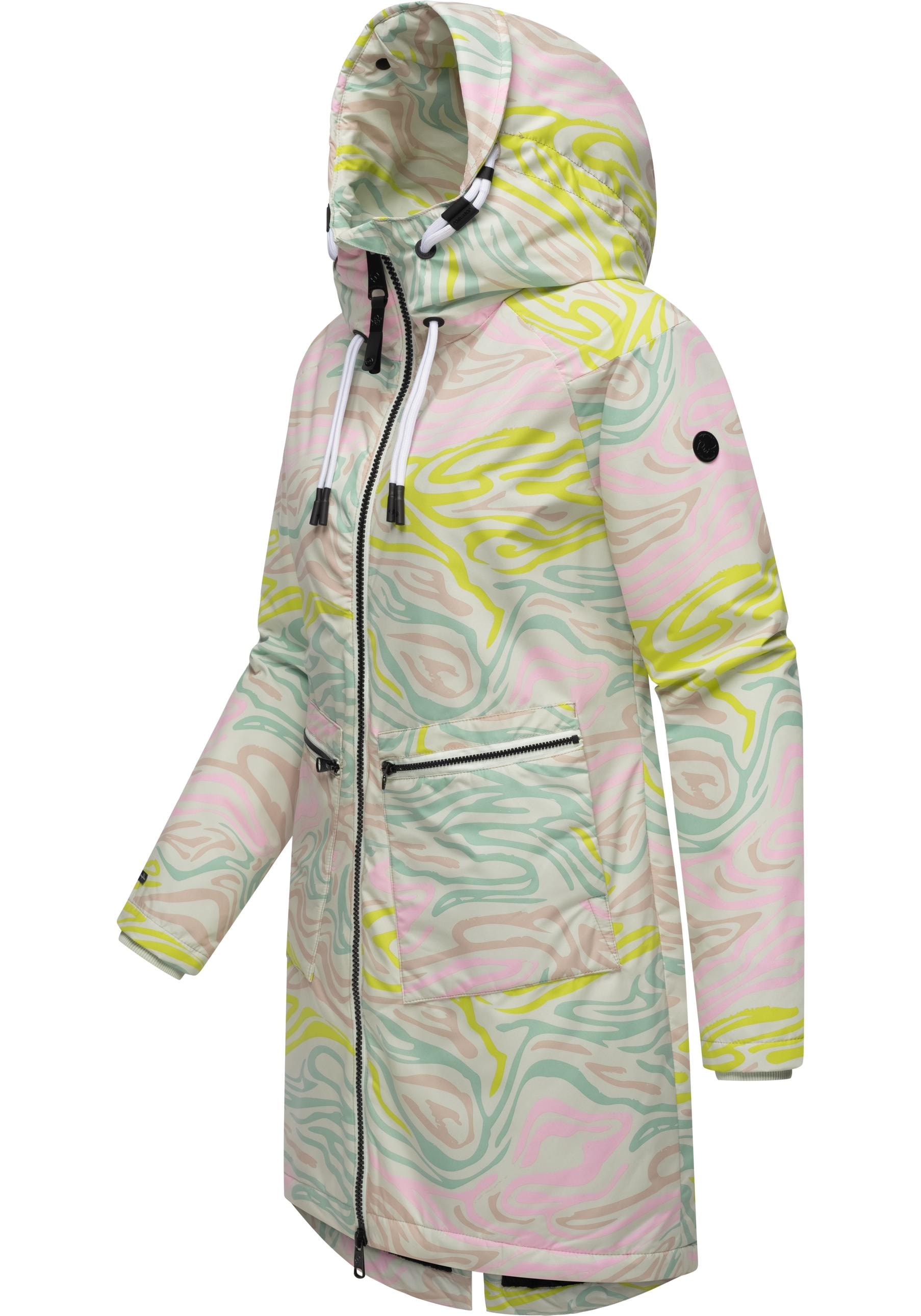 Ragwear Wintermantel »Holstic Print«, Wasserdichter Winter Kurzmantel mit Kapuze