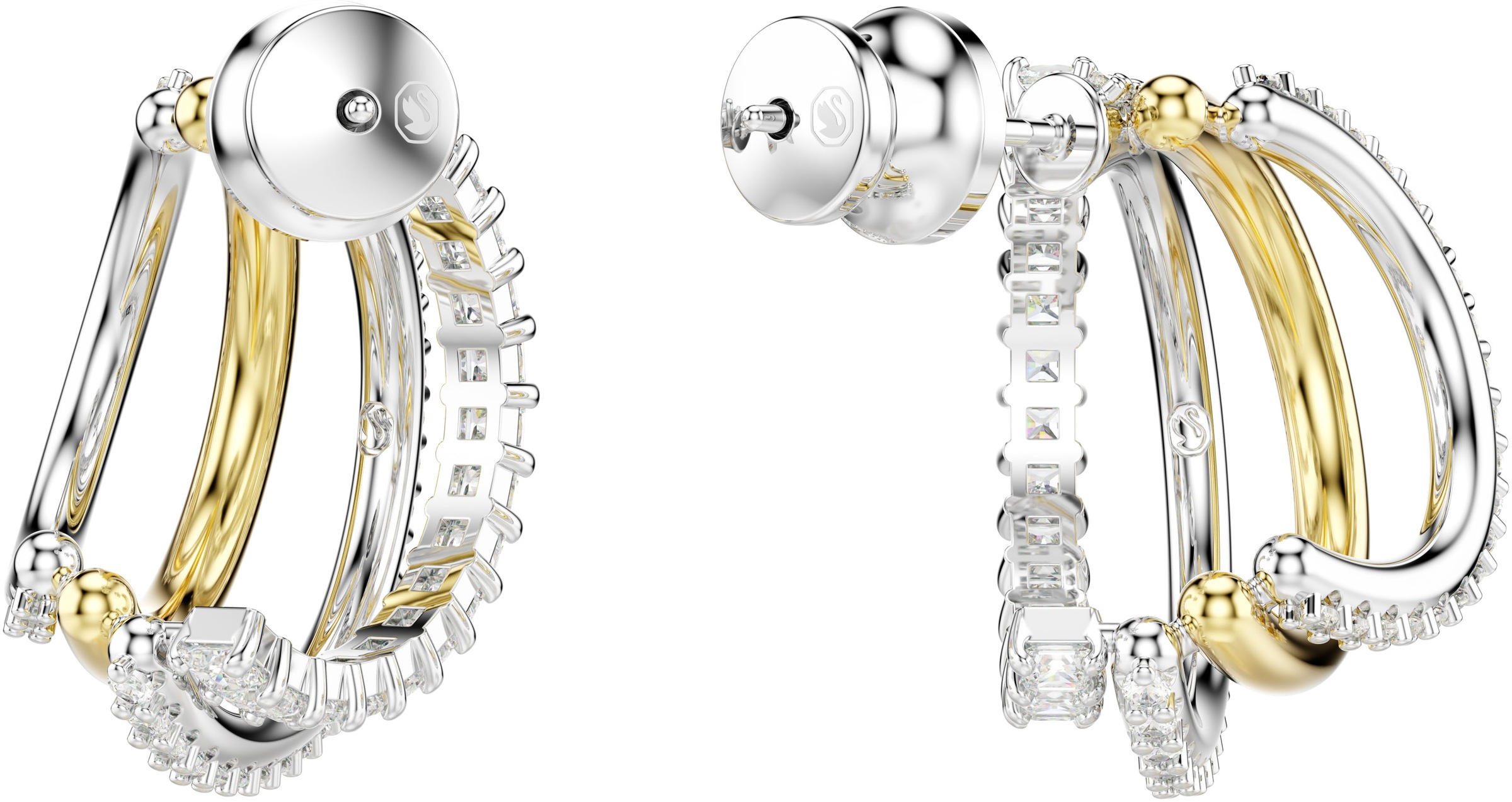 Paar Creolen SWAROVSKI "Schmuck Geschenk Hyperbola Ohrringe", gold (metallfarben, gelbgoldfarben, kristallweiß, kristallweiß), Ohrringe, Damen, Metall, mit Swarovski Zirkonia (synth.) 4