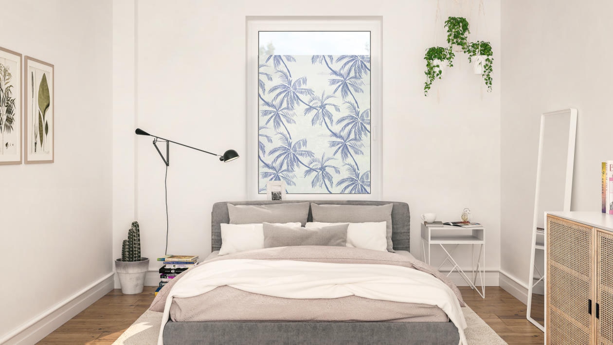LICHTBLICK ORIGINAL | St., haftend Blueprint Palms selbstklebend, 1 Sichtschutz, blickdicht, Fensterfolie glattstatisch Blau«, - kaufen »Fensterfolie BAUR