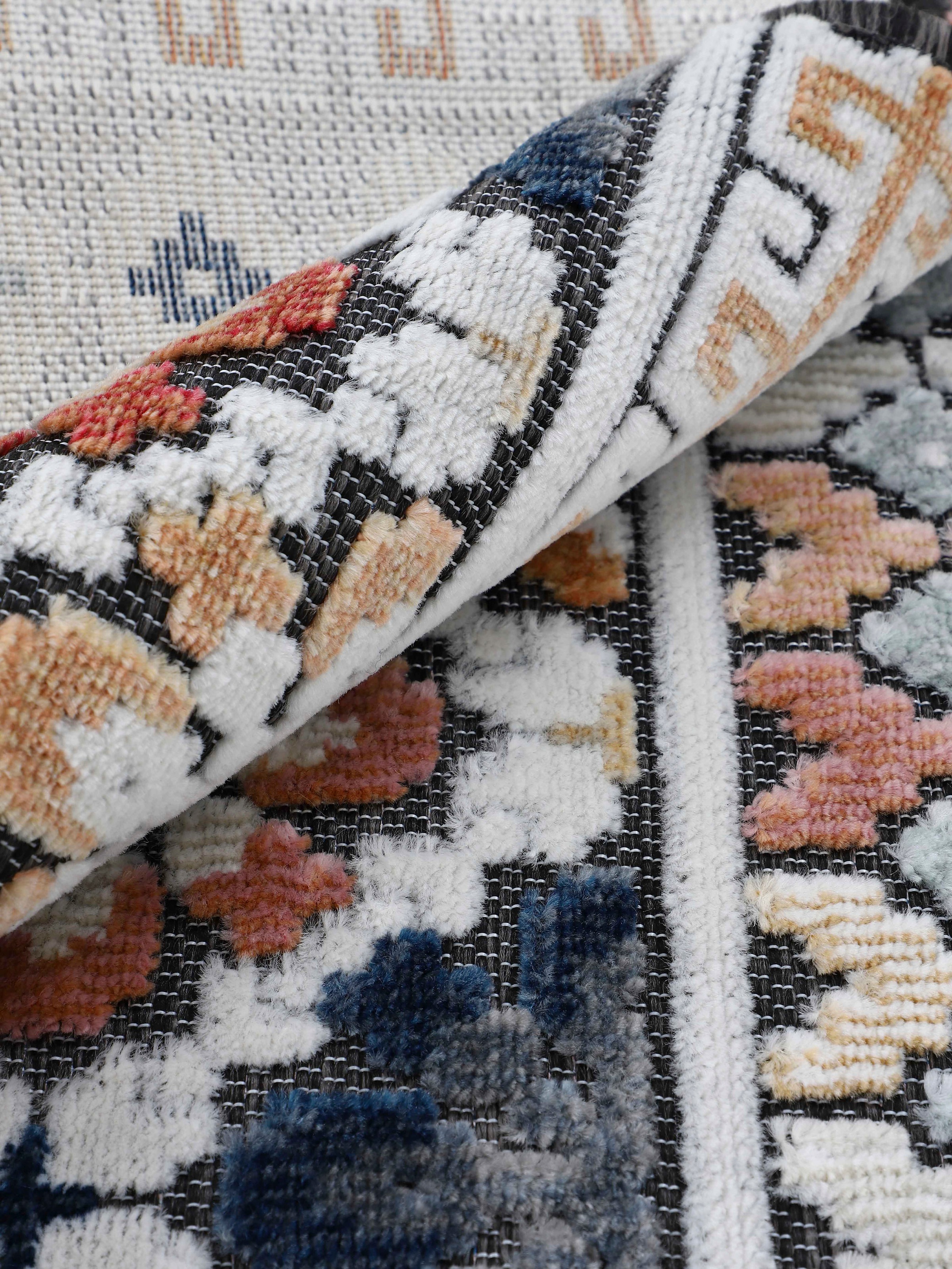 carpetfine Teppich »Deja 103«, rund, 4 mm Höhe, robustes Flachgewebe, Motiv- Floral Palmenblätter, Hoch-Tief Effekt