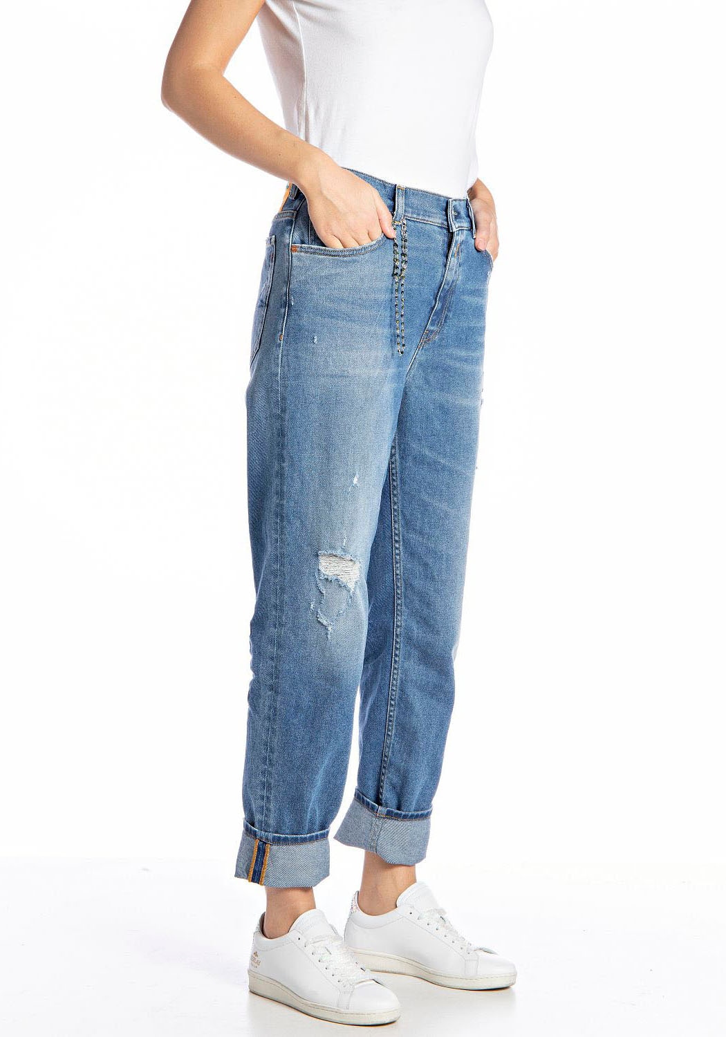 Replay Straight-Jeans Kettendetail »KILEY«, Look BAUR mit Used | bestellen im