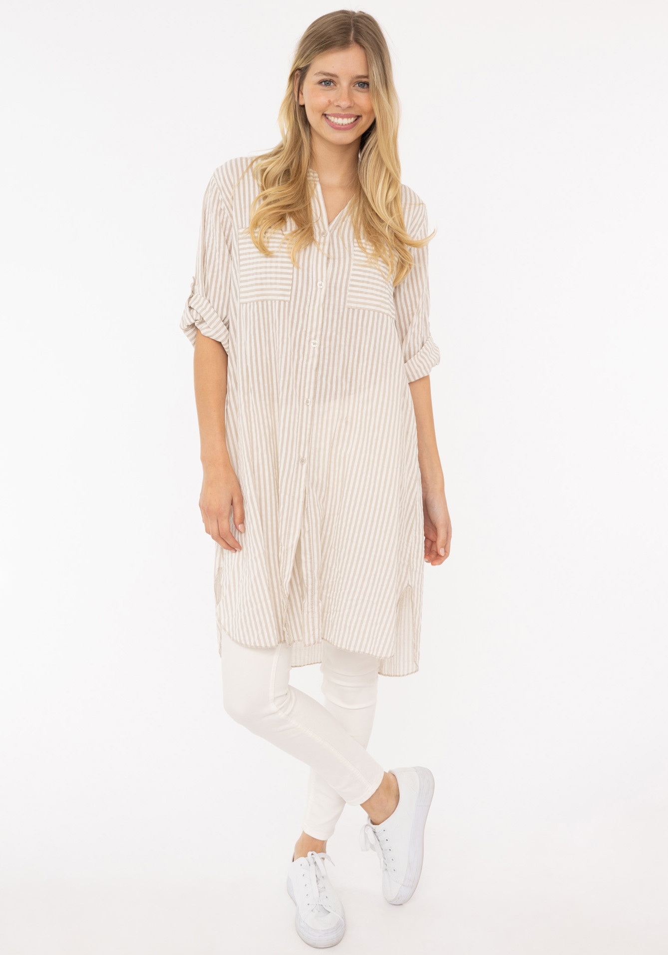 Zwillingsherz Longbluse ""Kida"", One Size, Streifen, Knopfleiste, Brusttas günstig online kaufen