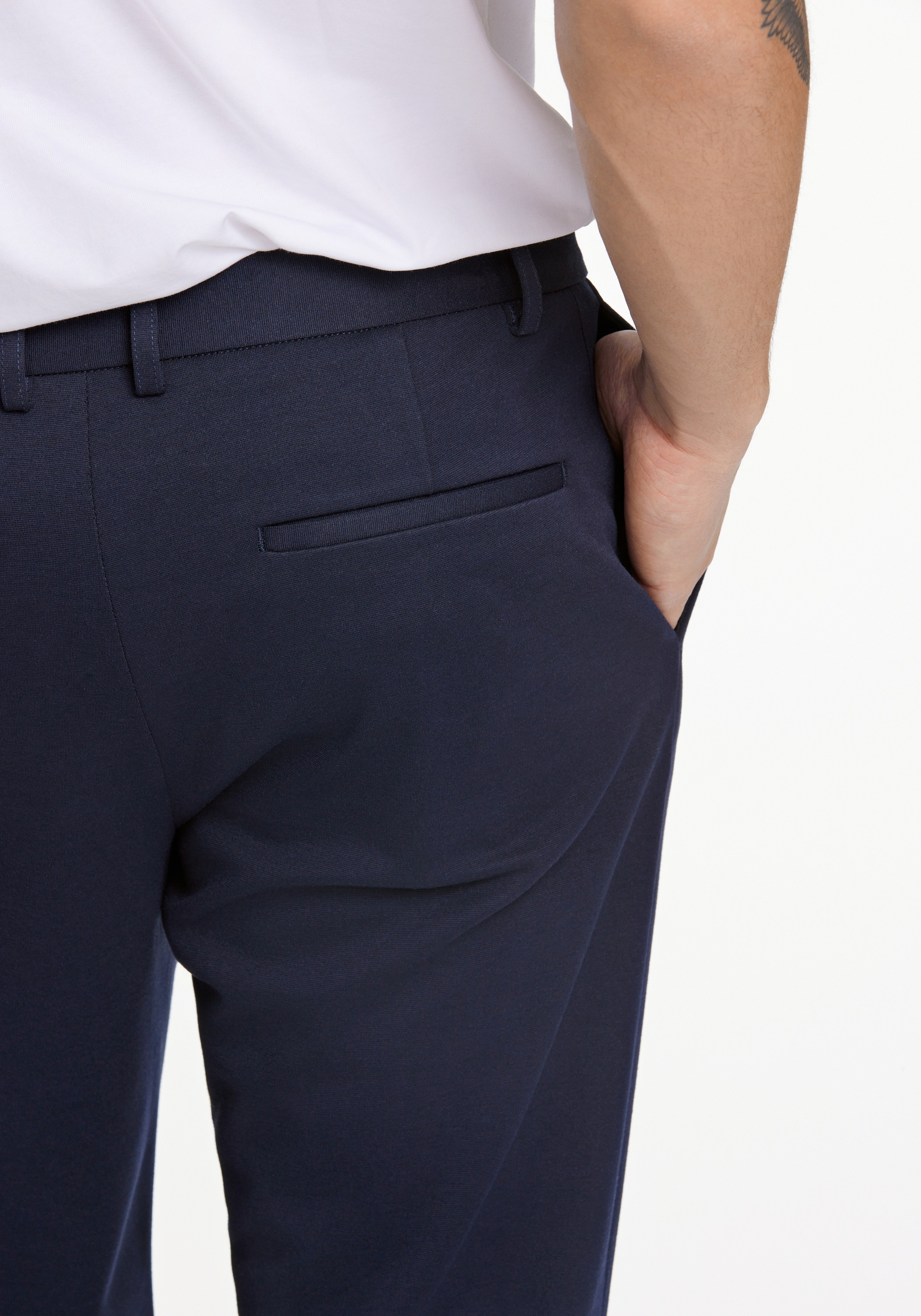Stoffhose LINDBERGH "Stoffhose Slim Fit", Herren, Gr. M, navy, Obermaterial: 75% Polyester, 22% Viskose, 3% Elasthan; Futter: 100% Polyester, unifarben, slim fit, Hosen Stoffhose 3