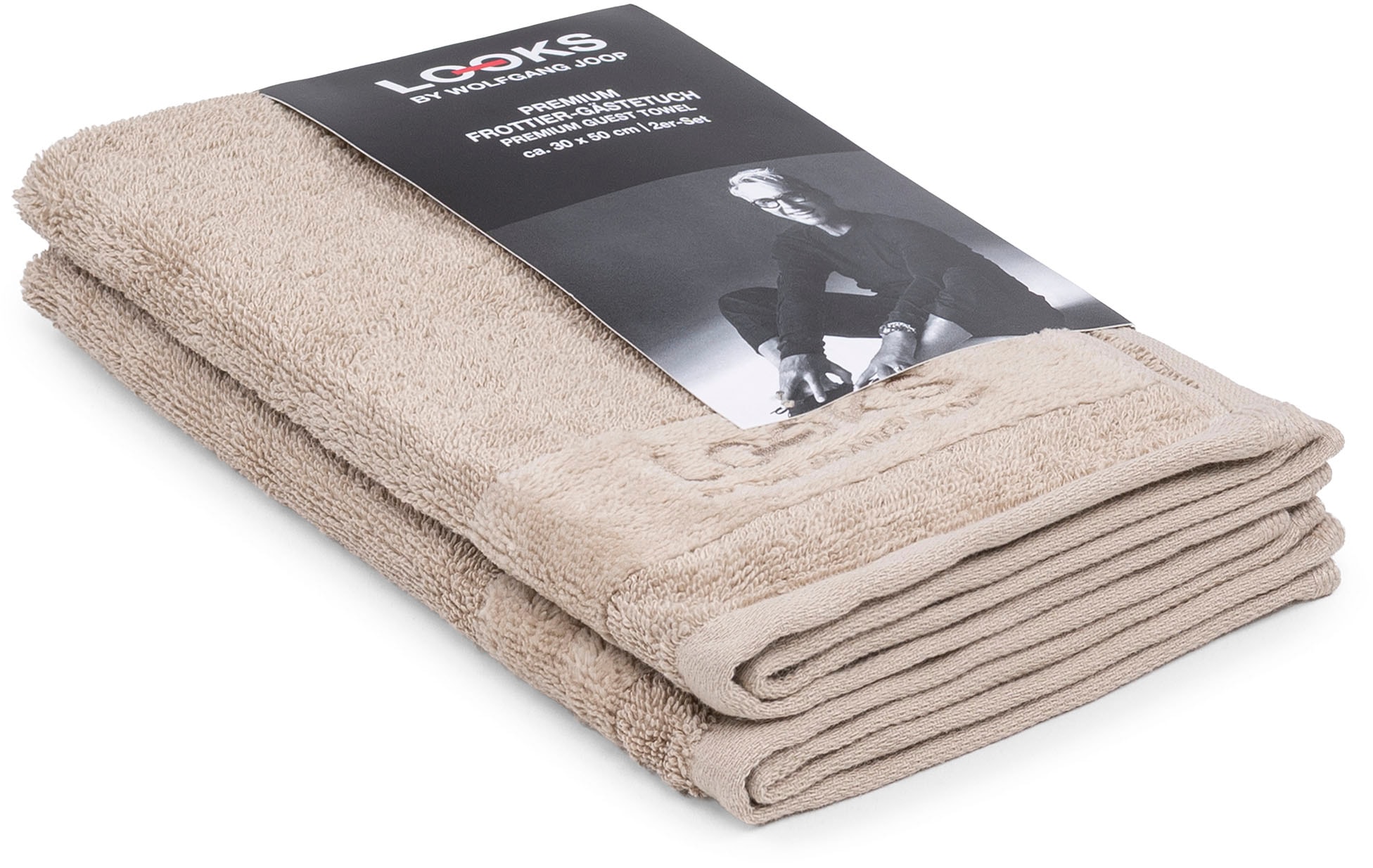 Gästehandtücher, B:30cm L:50cmbeige, LOOKS BY WOLFGANG JOOP, Frottier, Obermaterial: 100% Baumwolle, Handtücher, "LOOKS", mit Logobestickung