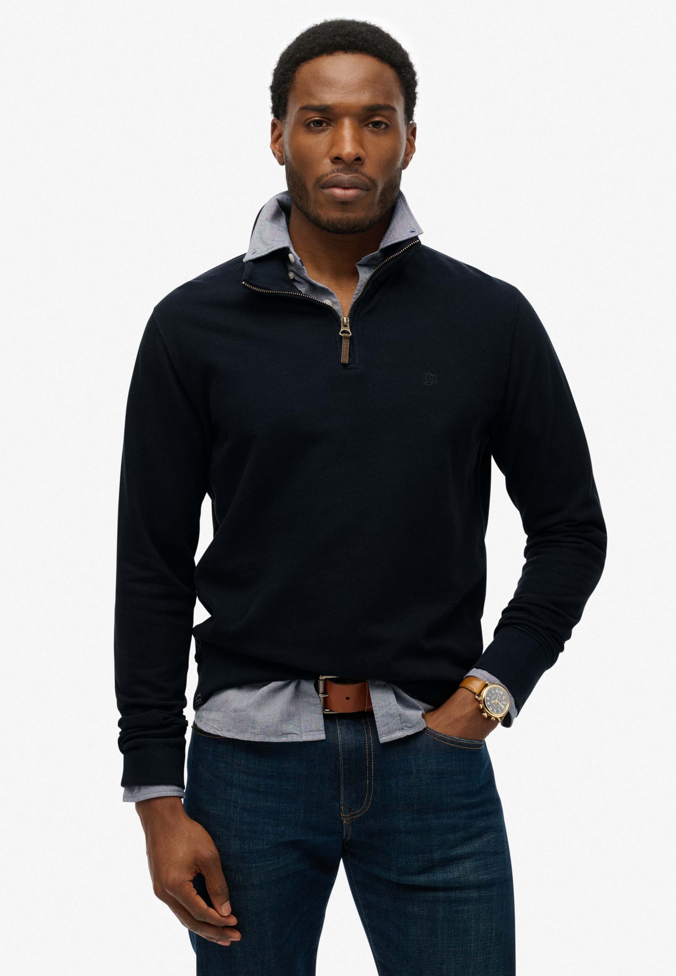 Superdry Sweatshirt "CLASSIC ESSENTIAL HENLEY", mit hoch geschlossenem Ausschnitt, aus Baumwolle, Regular Fit