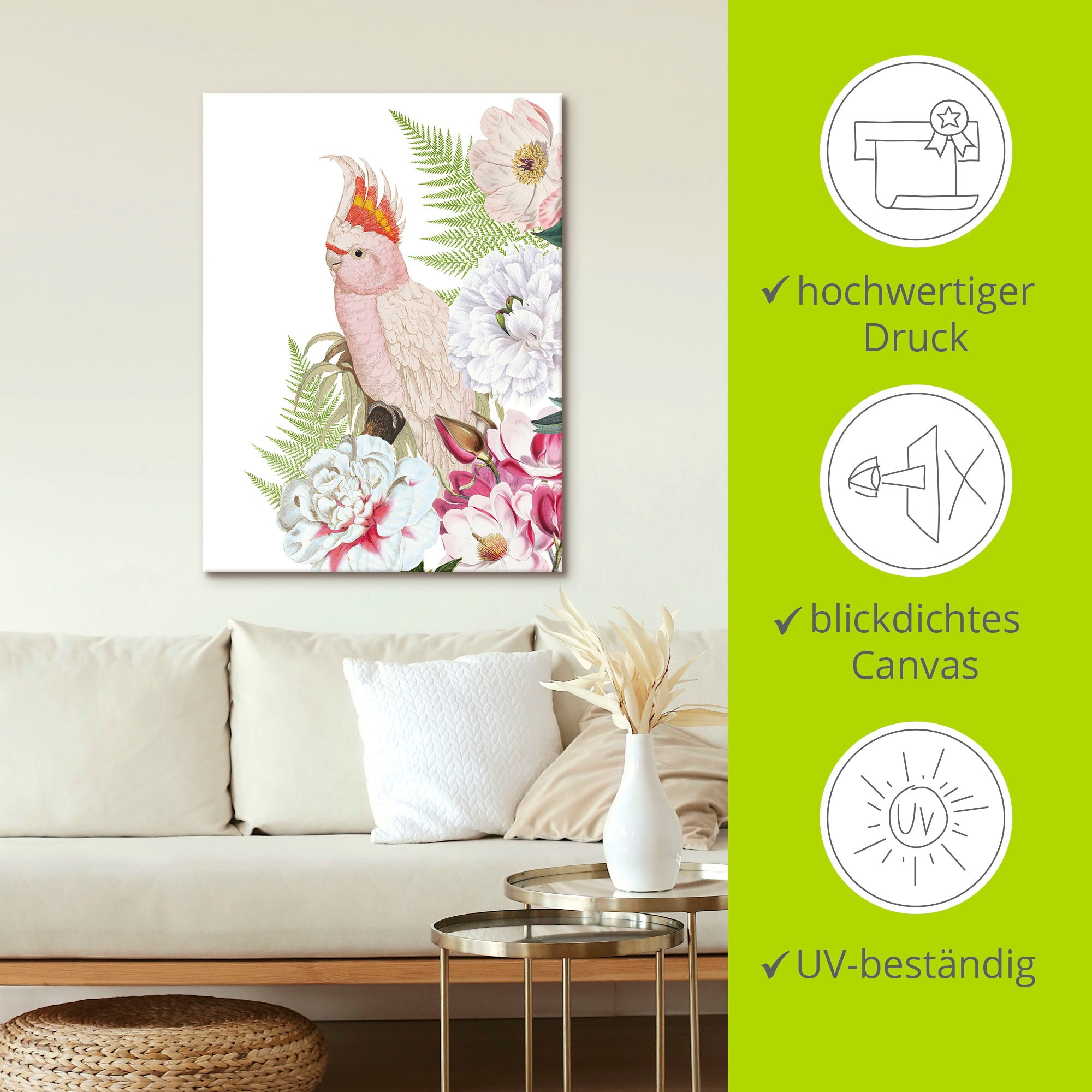 Artland Wandbild »Vintage Papagei II«, Vogelbilder, (1 St.), als Leinwandbild, Poster, Wandaufkleber in verschied. Größen