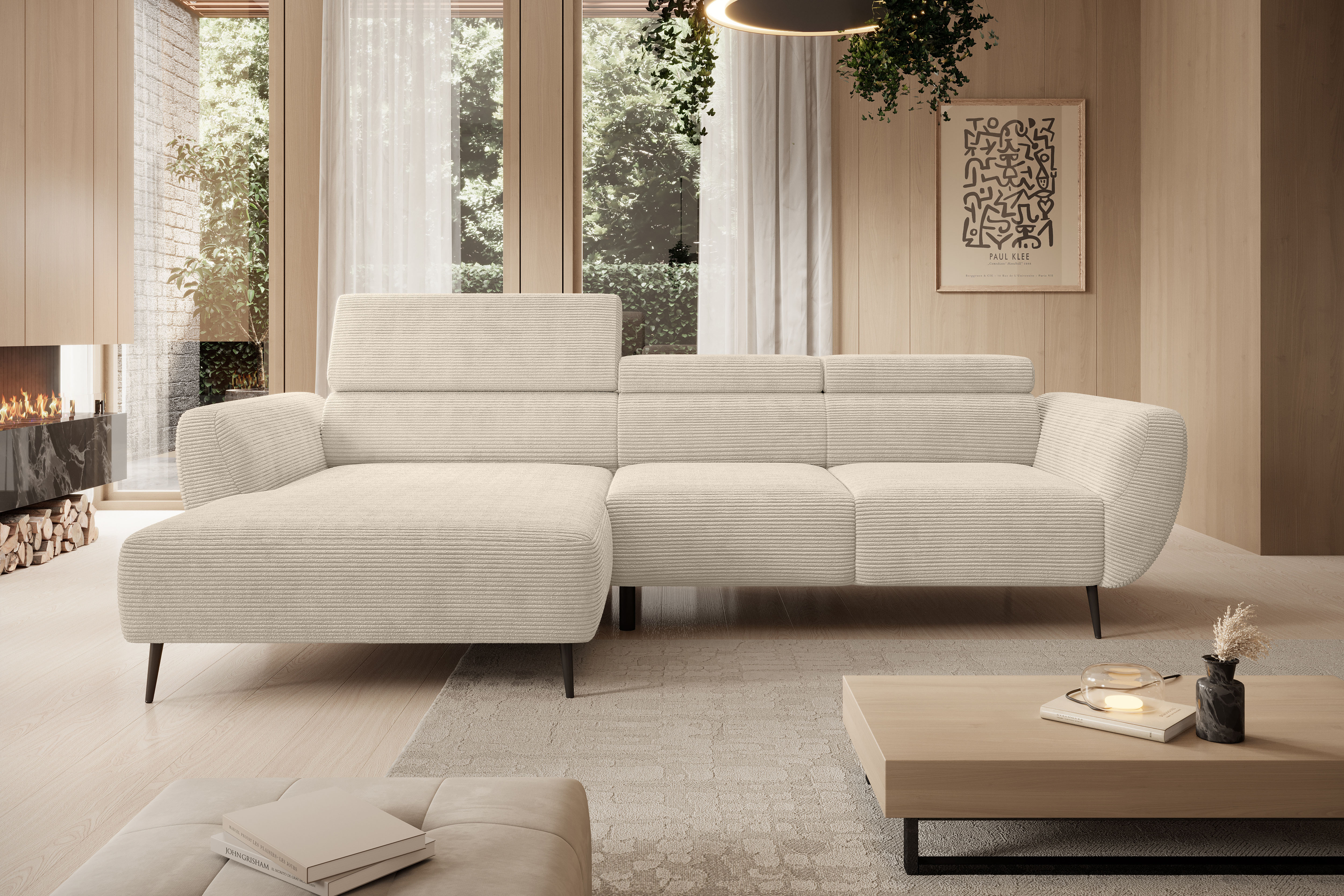 WERK2 Ecksofa "Alisson 277 x 174 cm modern und bequem" Cord, L-Form, XXL, elektrische Sitztiefenverstellung, Schlaffunktion