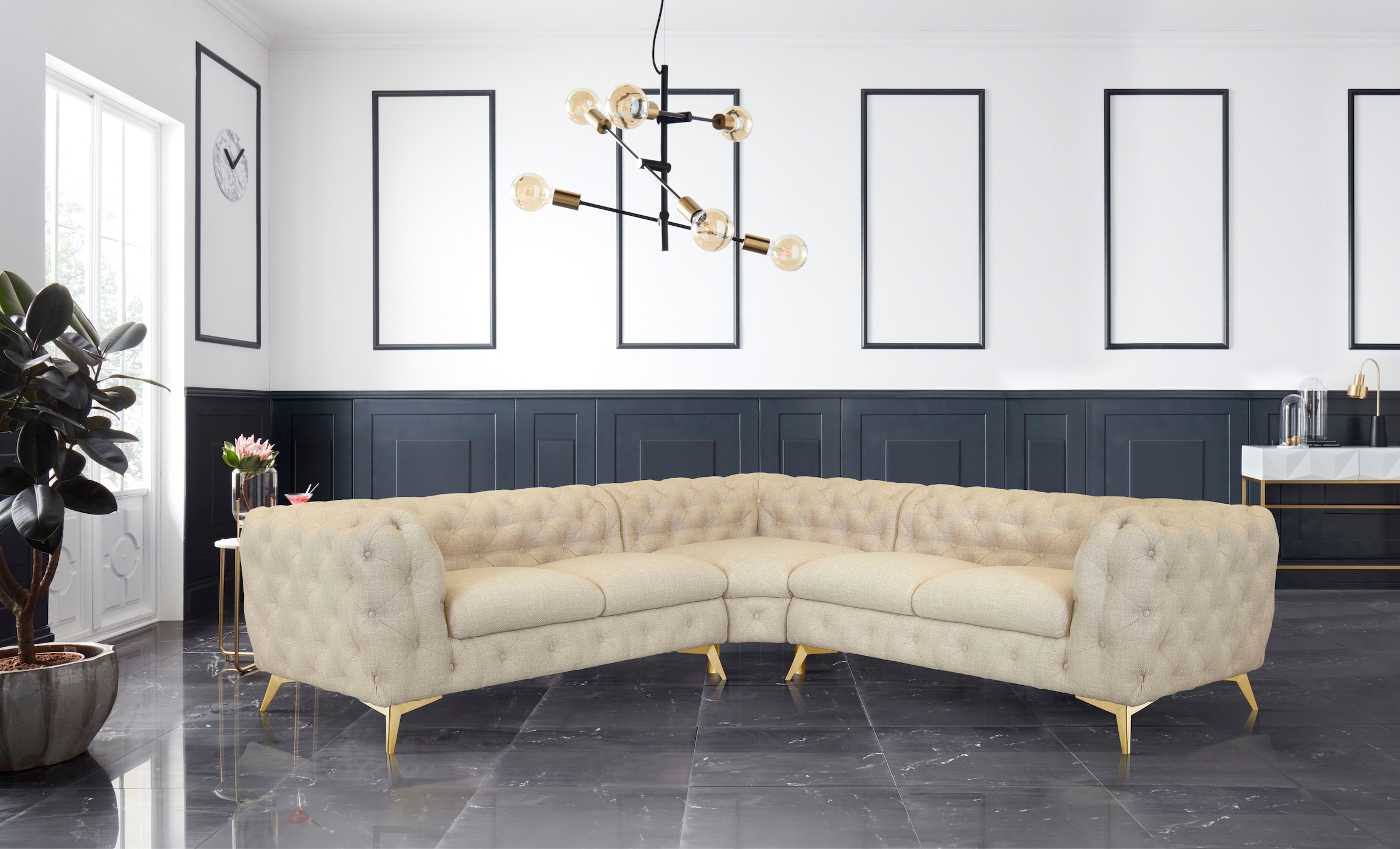 Leonique Chesterfield-Sofa "Ecksofa GLYNIS L-Form mit Wellenunterfederung, günstig online kaufen