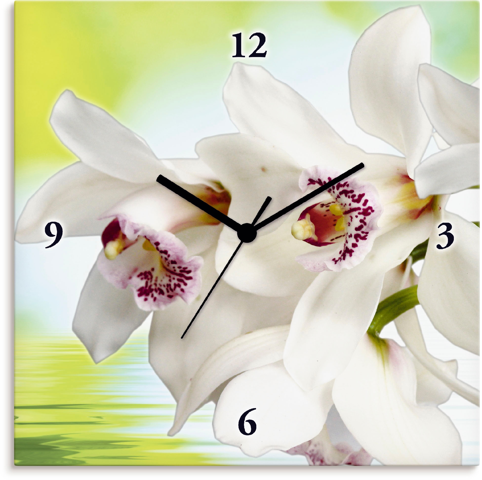 Friday »Weiße Quarz- Artland mit Orchidee«, Black BAUR Funhuhrwerk, oder Wanduhr ohne lautlos Tickgeräusche | wahlweise
