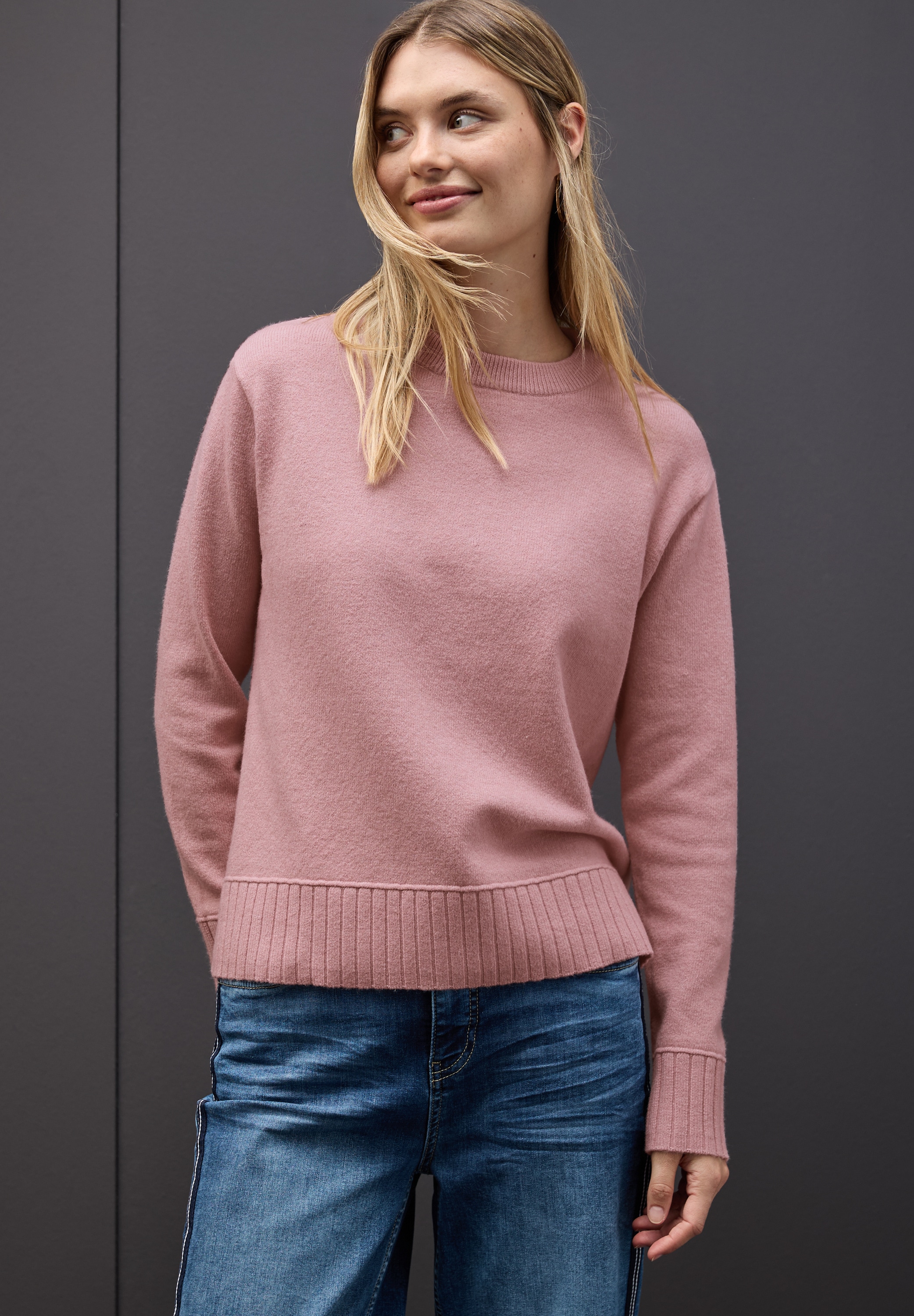 STREET ONE Rundhalspullover mit Rippbündchen günstig online kaufen