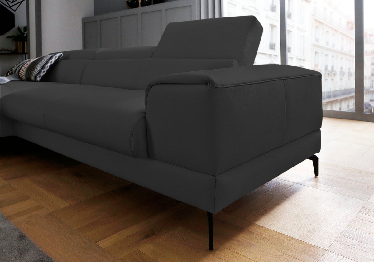 Ecksofa W.SCHILLIG "piedroo, Designsofa mit tollem Sitzkomfort, L-Form", grau (graphit z59), B:303cm H:70cm T:193cm, Longlife Xtra-Leder Z59: Glattleder mit modischer Prägung. Hautstärke 0, 9 - 1, 1 mm, Sofas, Ecksofa, Kopfteilverstellung, wahlweise mit S 8