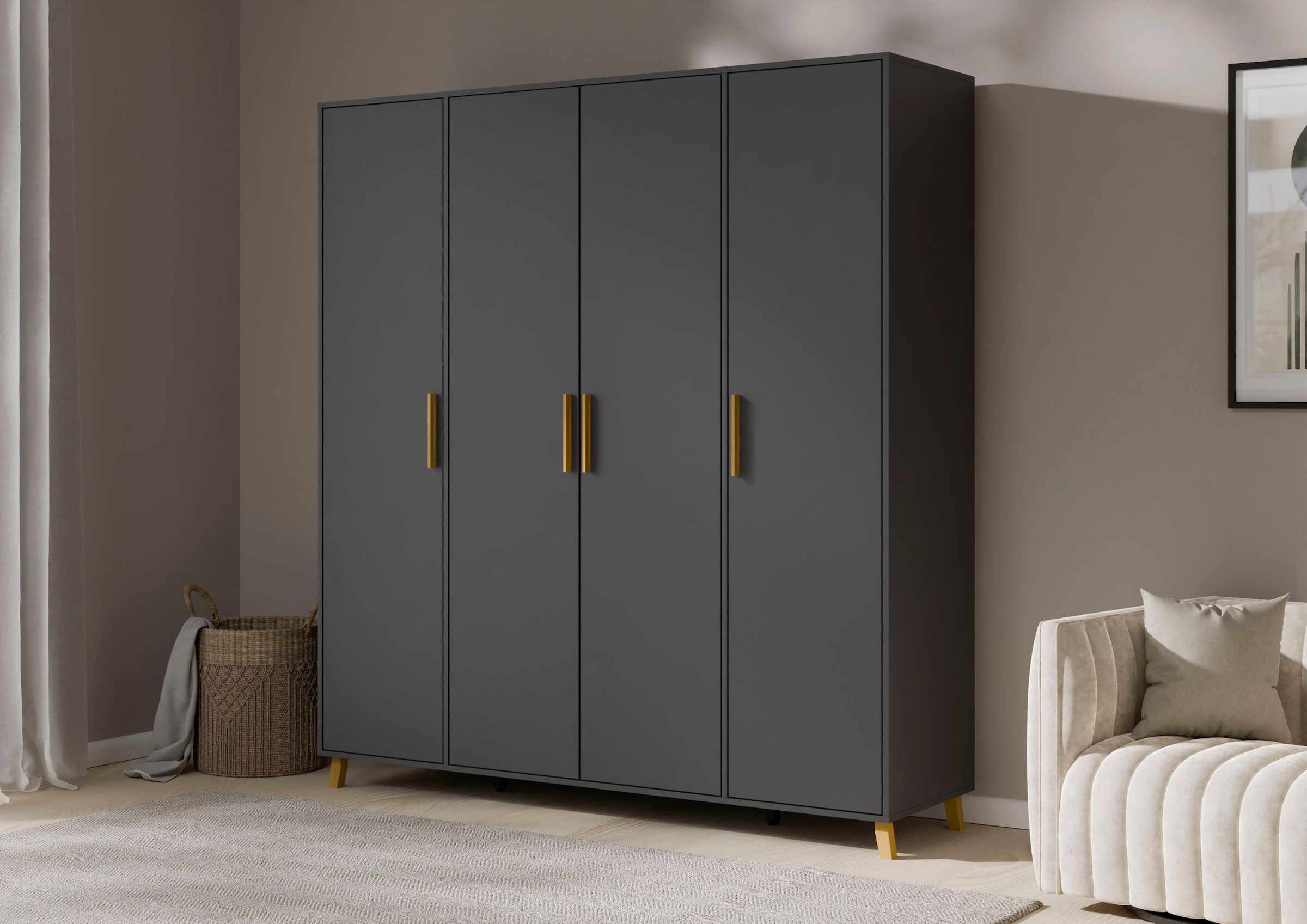 rauch Drehtürenschrank »Kleiderschrank Schrank Garderobe Wäscheschrank SHINJO«, (in 3 verschiedenen Ausstattungen BASIC/CLASSIC/PREMIUM), Griffe und Füße aus Massivholz, viel Stauraum MADE IN GERMANY