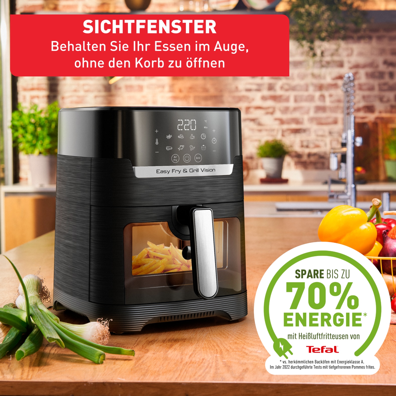 Tefal Heißluftfritteuse »Easy Fry & Grill Vision«, 1550 W, Sichtfenster, schnell & energiesparend, 8 Programme, EY5068