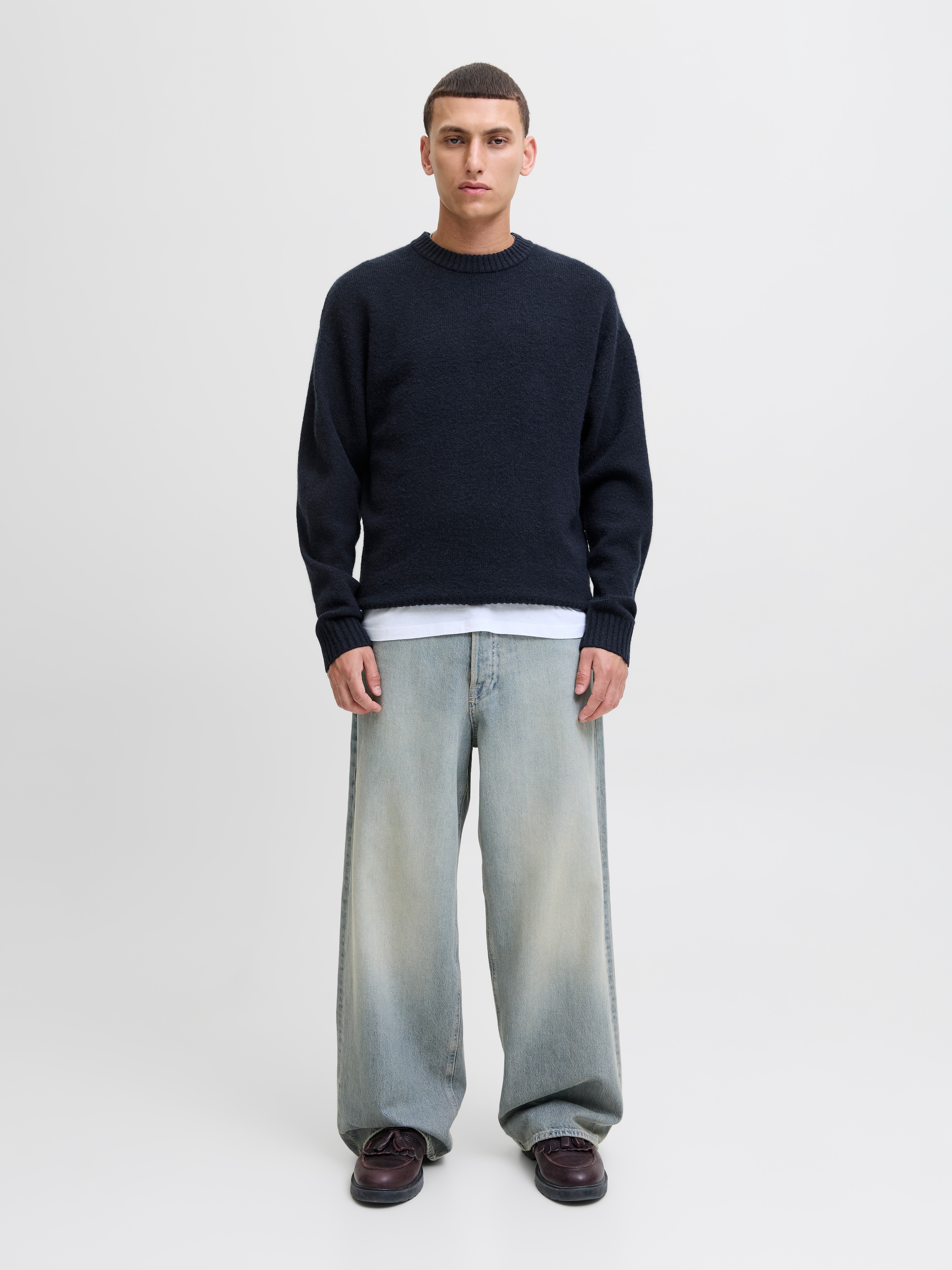 Jack & Jones Rundhalspullover »JJESOHO OLLIE KNIT CREW NECK SN« Materialmix, relaxed fit