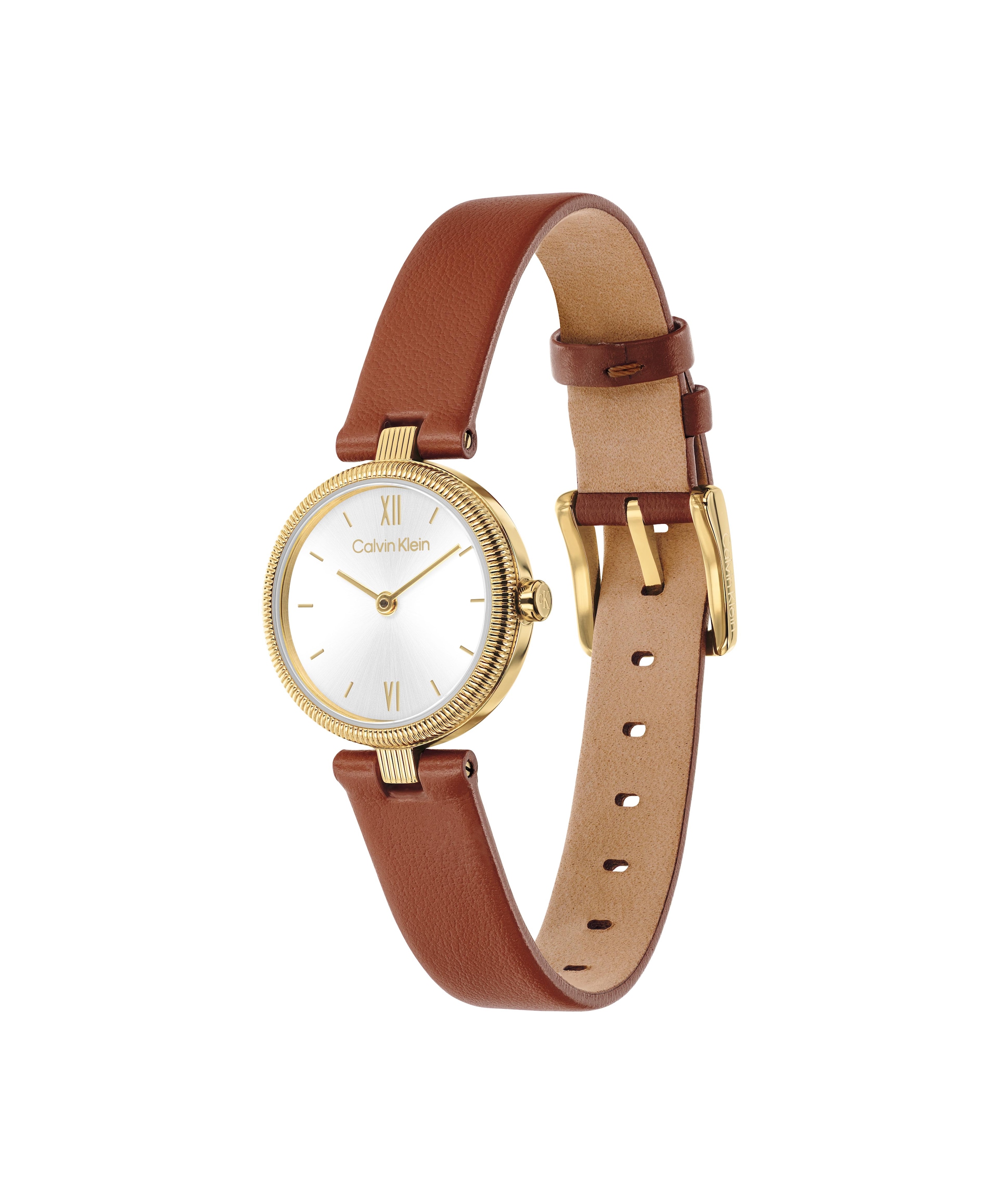 Calvin Klein Quarzuhr »GLEAM« Armbanduhr, Damenuhr, Lederarmband, analog
