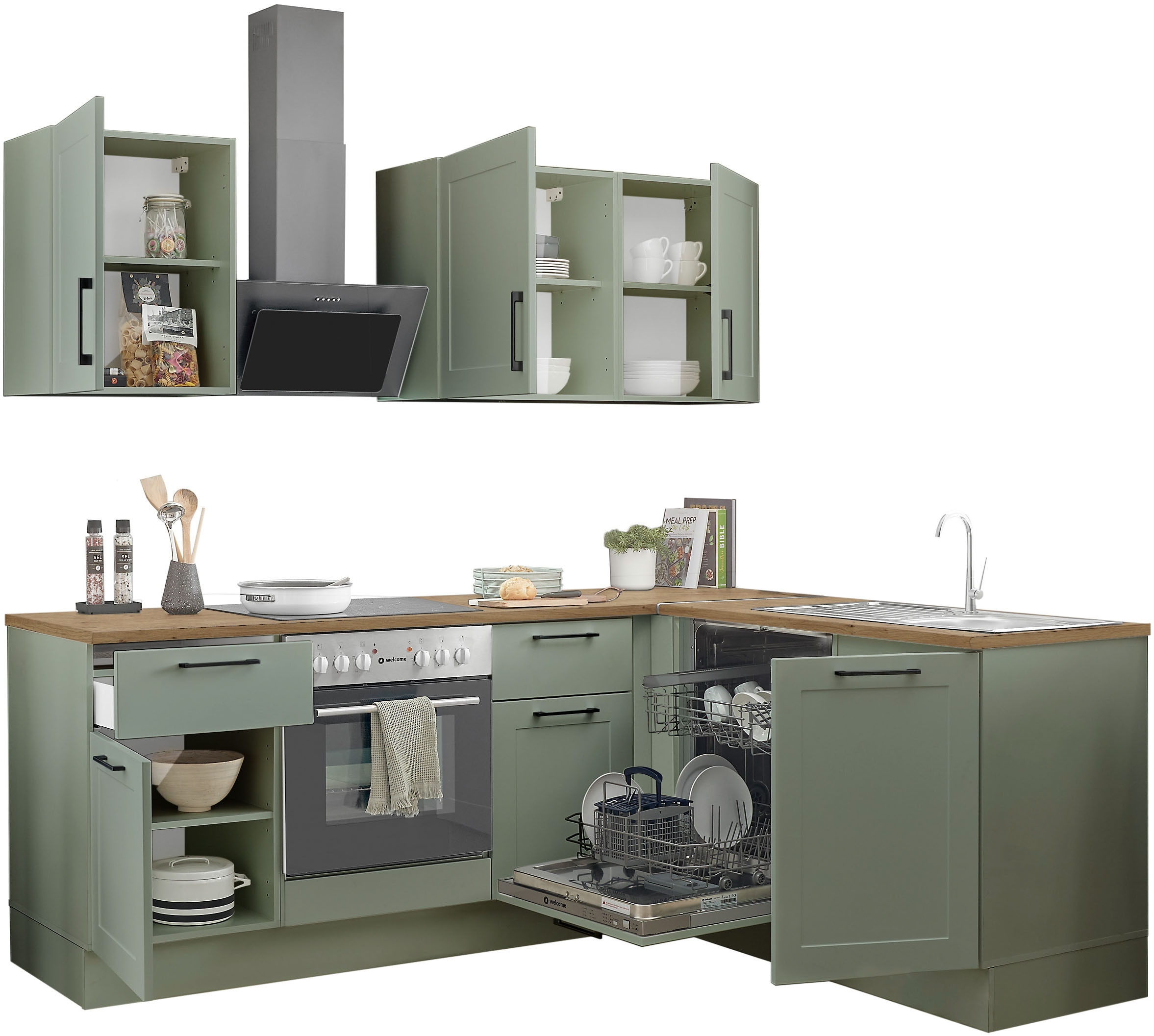 BASIC by Balculina Winkelküche »Marsi«, Stellmaße 220x175 cm, wahlweise mit E-Geräten, Soft-Close-Funktion
