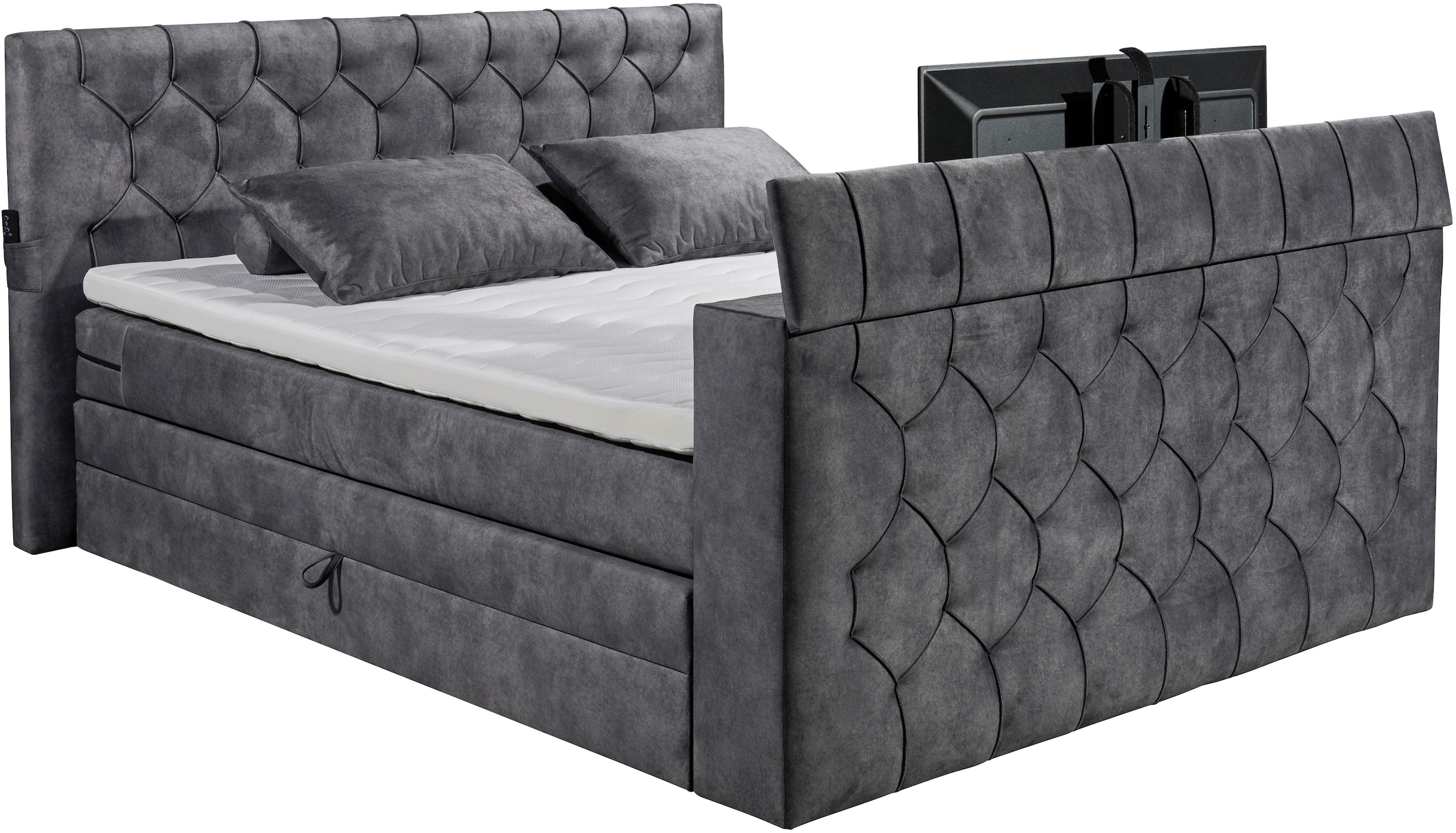 ED EXCITING DESIGN Boxspringbett »Springdale«, mit Bettkasten, motorisierter TV-Halterung, Duo-Matratze (H3/H4)
