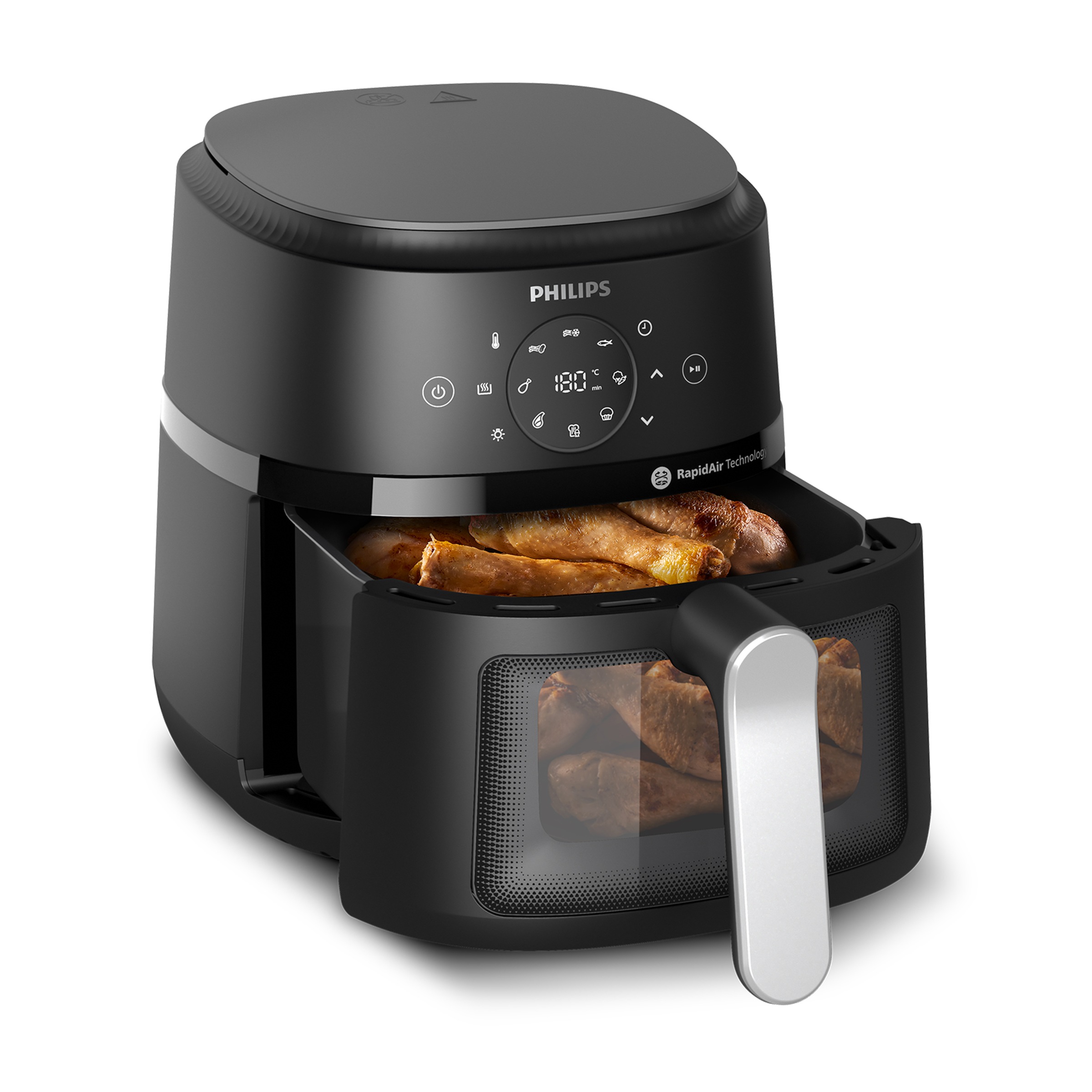 PHILIPS Heißluftfritteuse "Airfryer 2000 NA221/00, mit 4.2L, Sichtfenster", B:27,3cm H:29,3cm T:36,8cm, schwarz, Fritteusen, RapidAir Technologie und