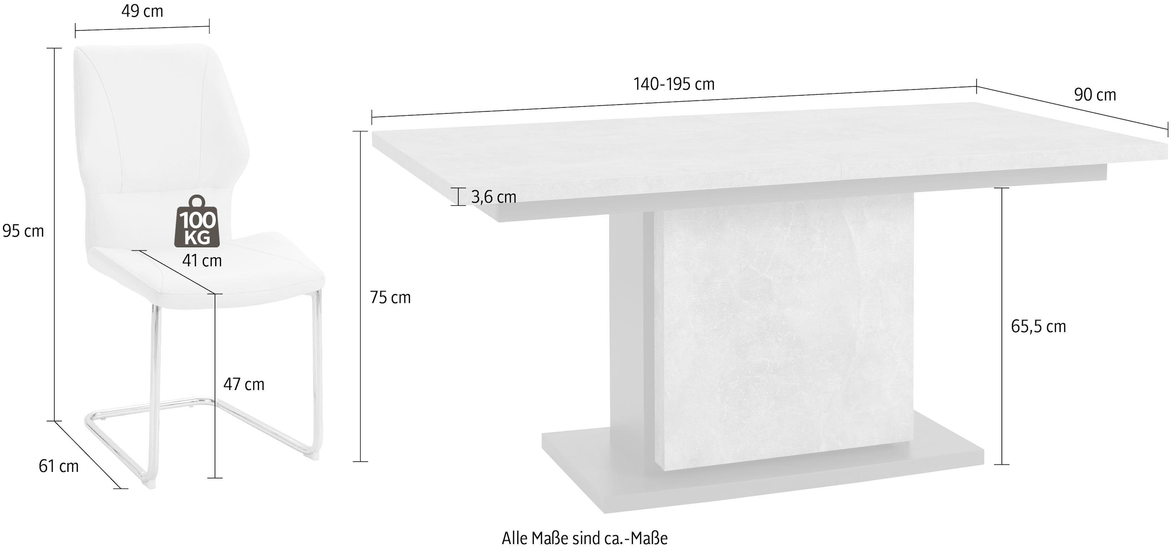 Homexperts Essgruppe »Bärbel/Amelie«, Breite 140 cm mit Auszug und 4 Stühle