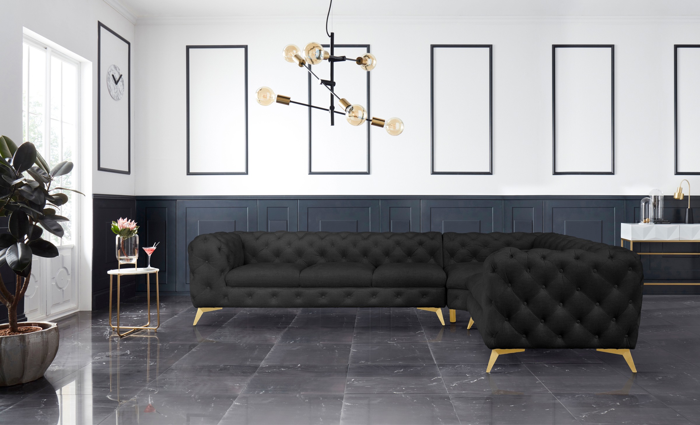 Home affaire Chesterfield-Sofa "Ecksofa GLYNIS L-Form mit Wellenunterfederu günstig online kaufen