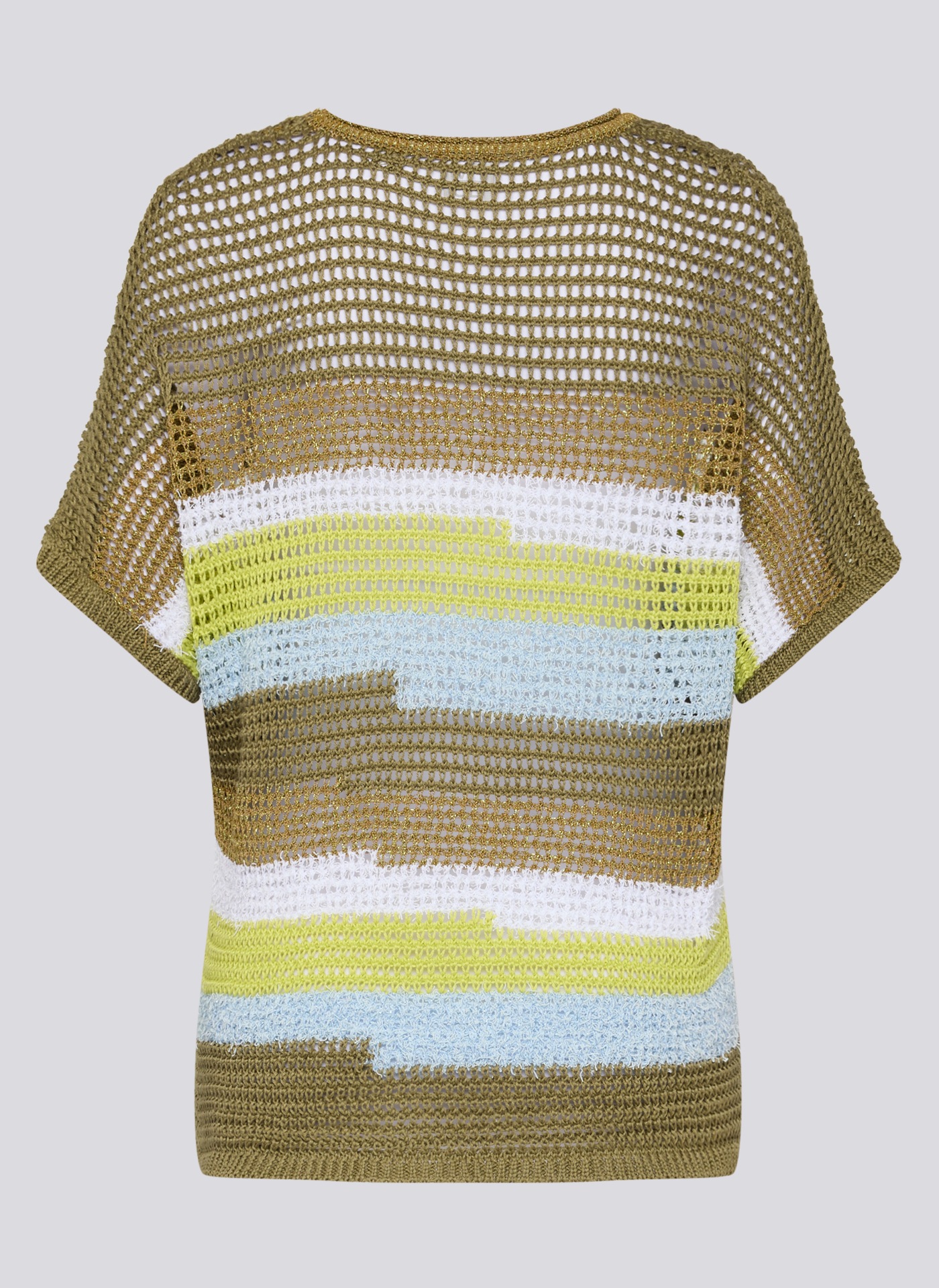 Rabe Strickpullover Halbarm mit Colorblocking-Streifen und im Häkel-Look