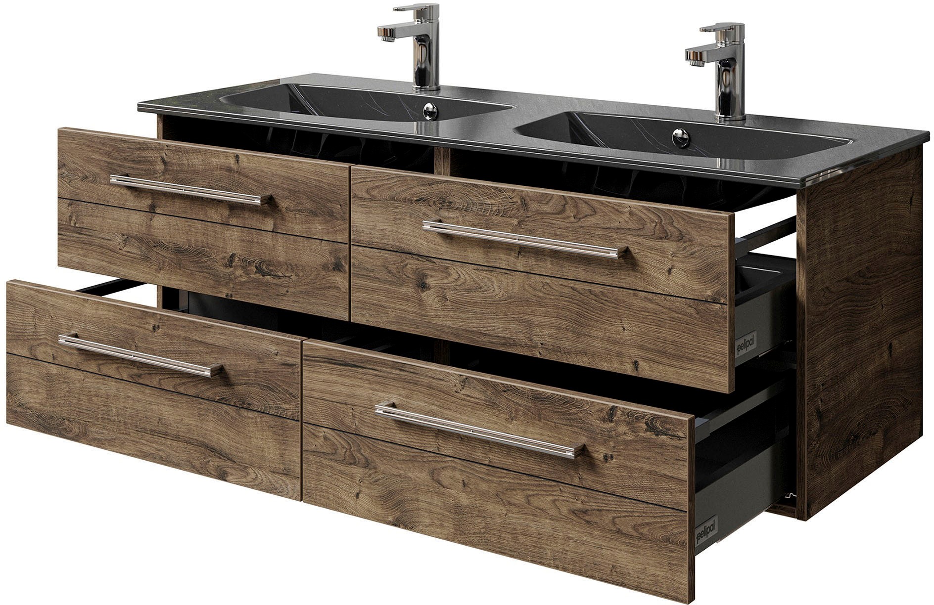 Saphir Waschtisch »Serie 6025 Mineralmarmor-Waschtisch mit Unterschrank, 132 cm breit«, Doppel-Waschplatz mit 4 Schubladen, hängend, verschiedene Ausführungen