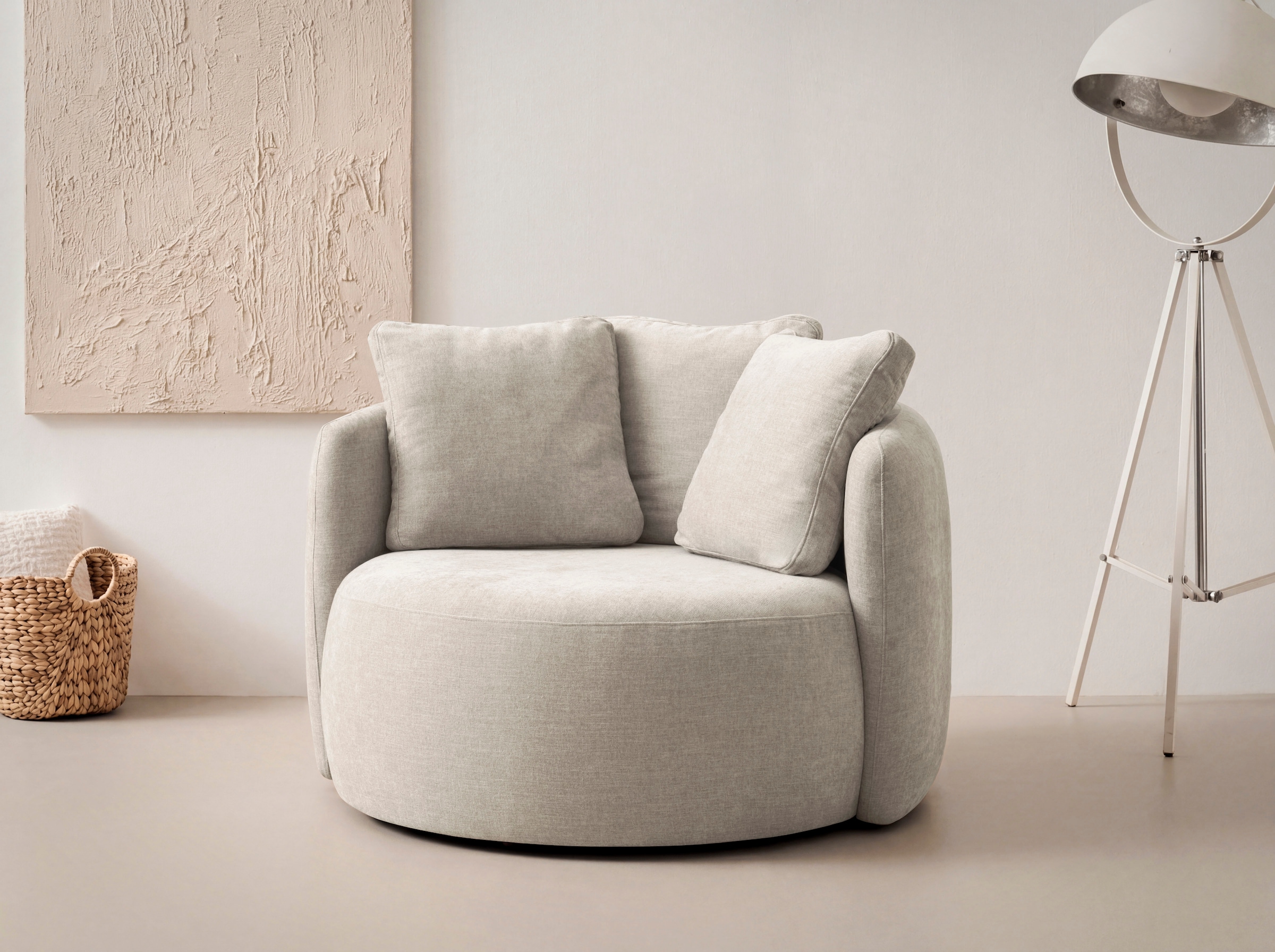 OTTO home Sessel "Kaarl, moderner Rundsessel, Loungesessel, Loveseat" Webstoff, in fünf Farben, inkl. Rückenkissen, zeitloses Design