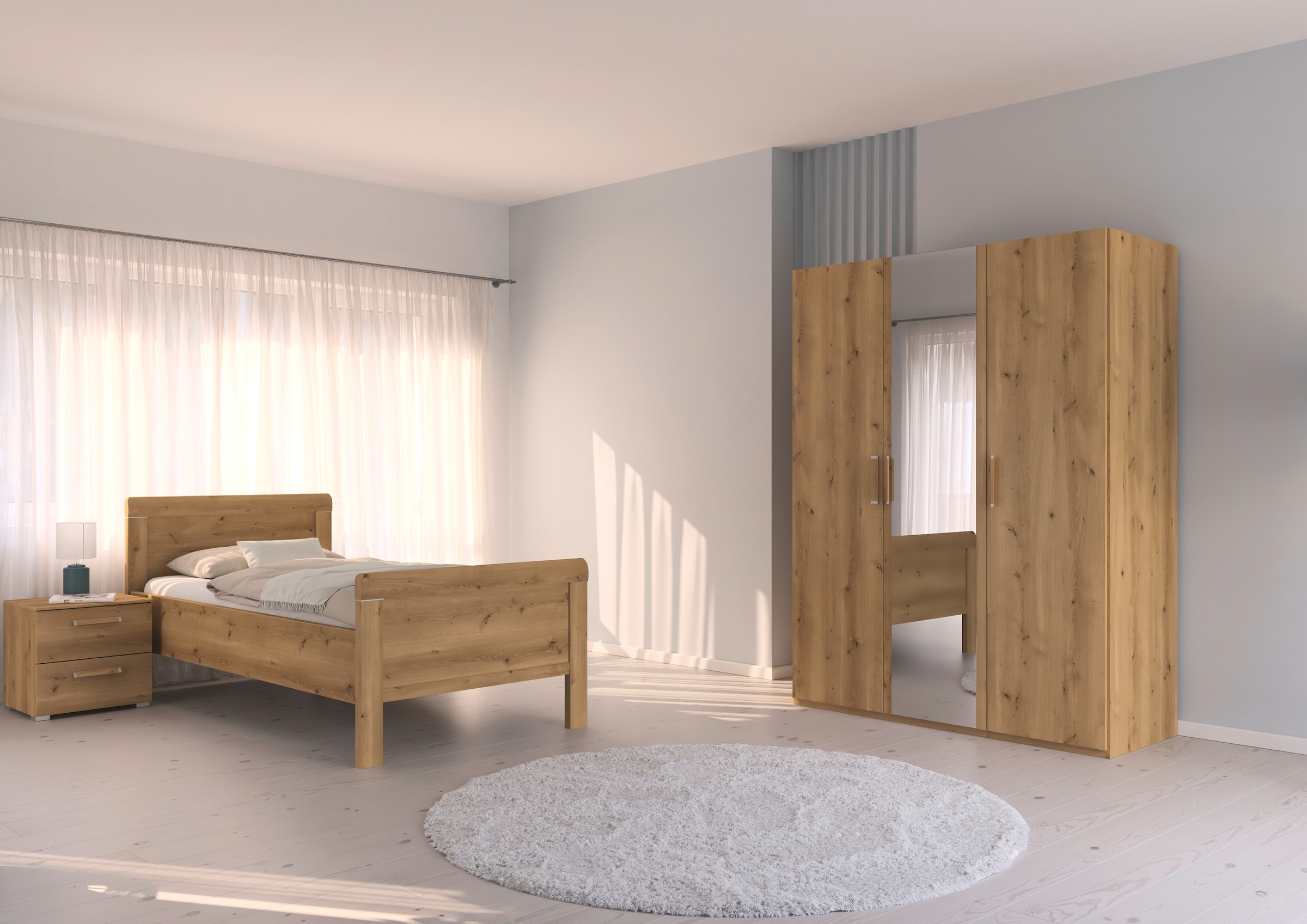 rauch Schlafzimmer-Set "Evelyn", (Set, 3 tlg.), Schrank und Bett in 2 Breiten, Nachttisch 2 Schubladen MADE IN GERMANY