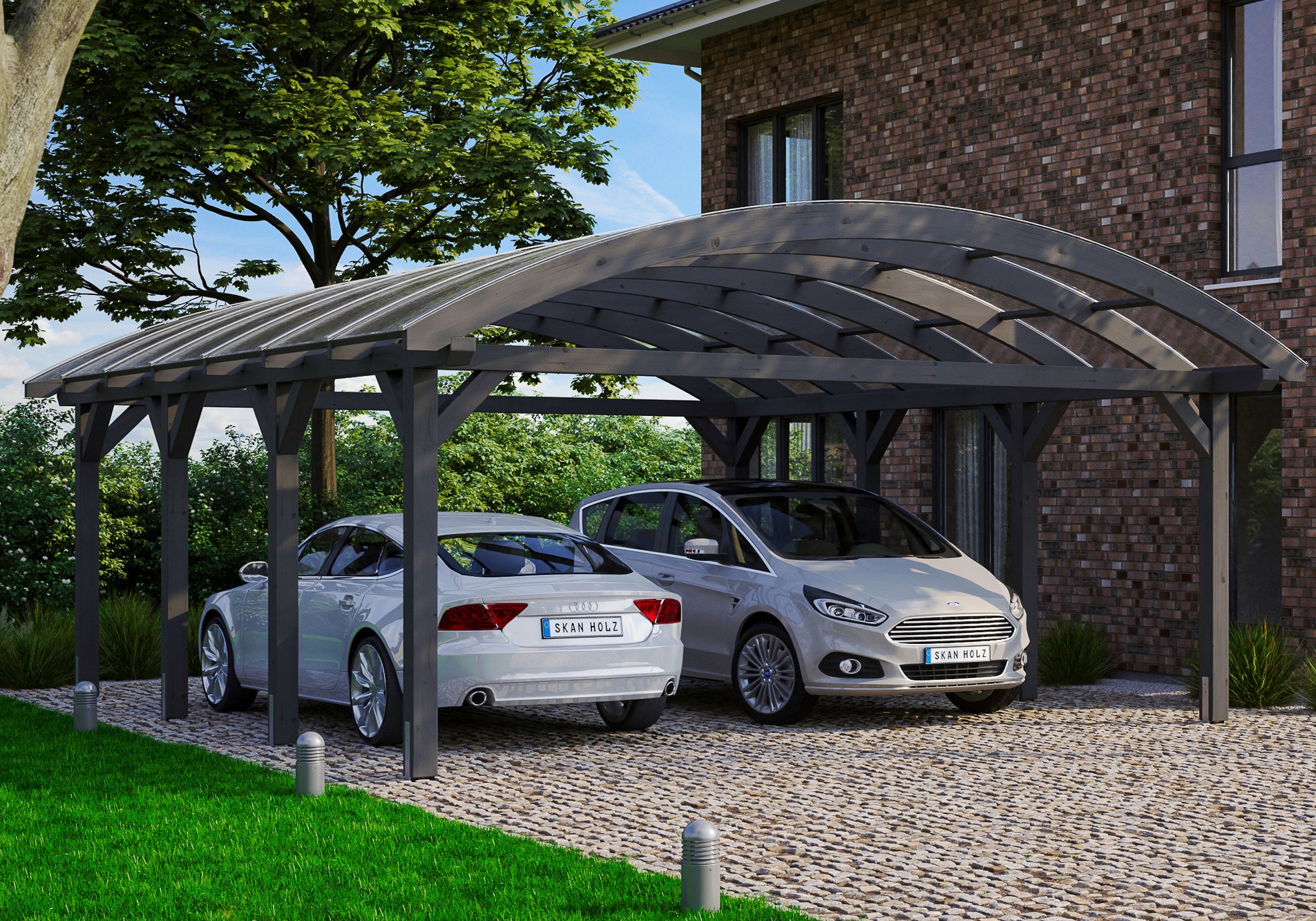 Skanholz Doppelcarport "Franken" Leimholz 550 cm dunkelgrau