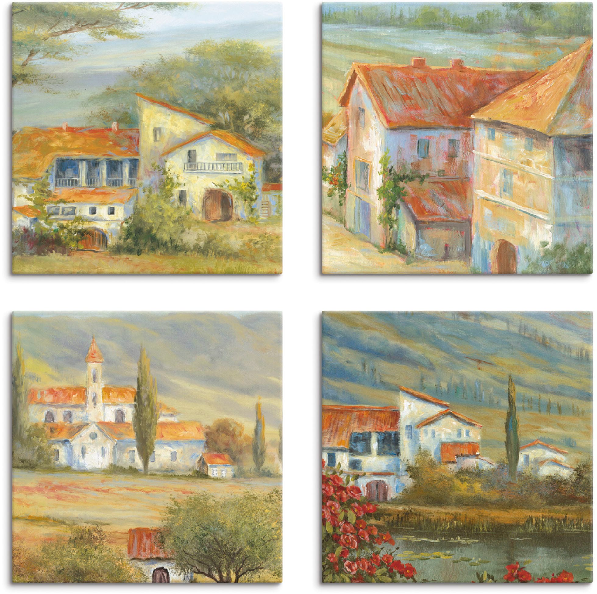 Artland Leinwandbild "Provence Lavendelwiese Mohnlandschaft" Europa 4 Stk. tlg. 4er Set, verschiedene Größen