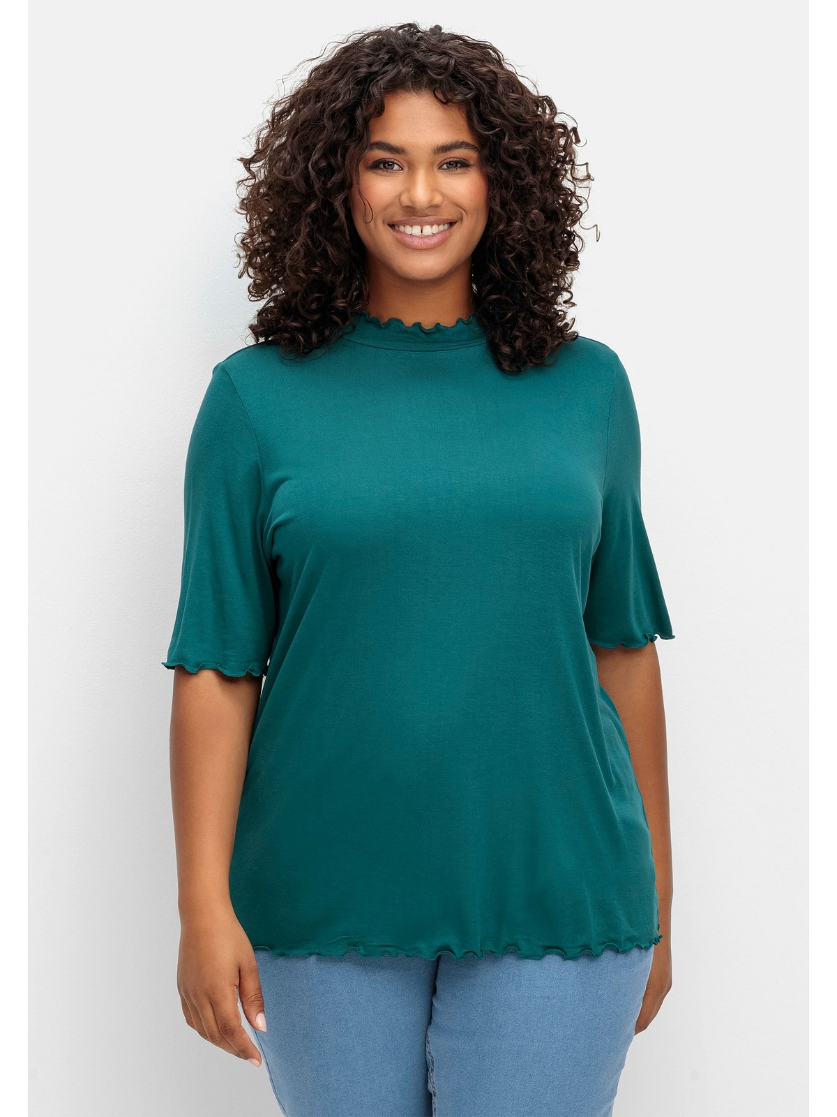 Sheego T-Shirt »Große Stehkragen mit und | Wellensaumkanten Größen«, bestellen BAUR