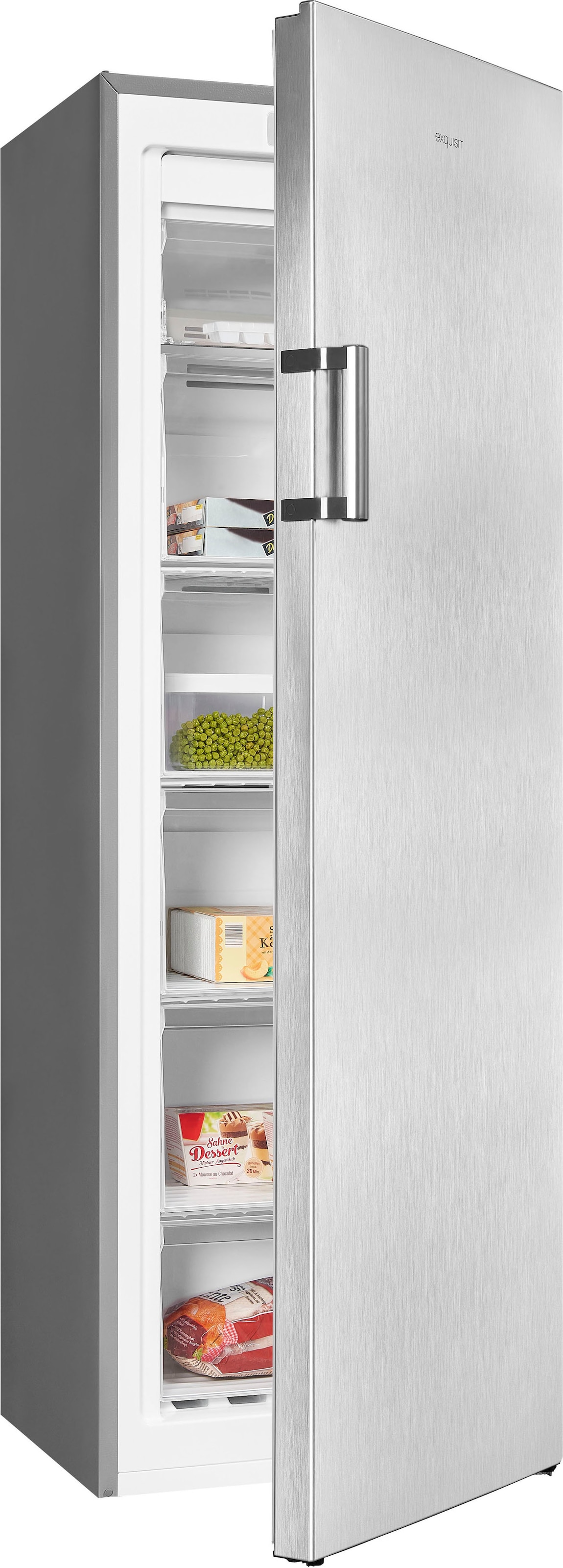 exquisit Gefrierschrank "GS271-NF-H-010E inoxlook", 169,1 cm hoch, 55,9 cm breit, 194 L Volumen, NoFrost, Schnellgefrier