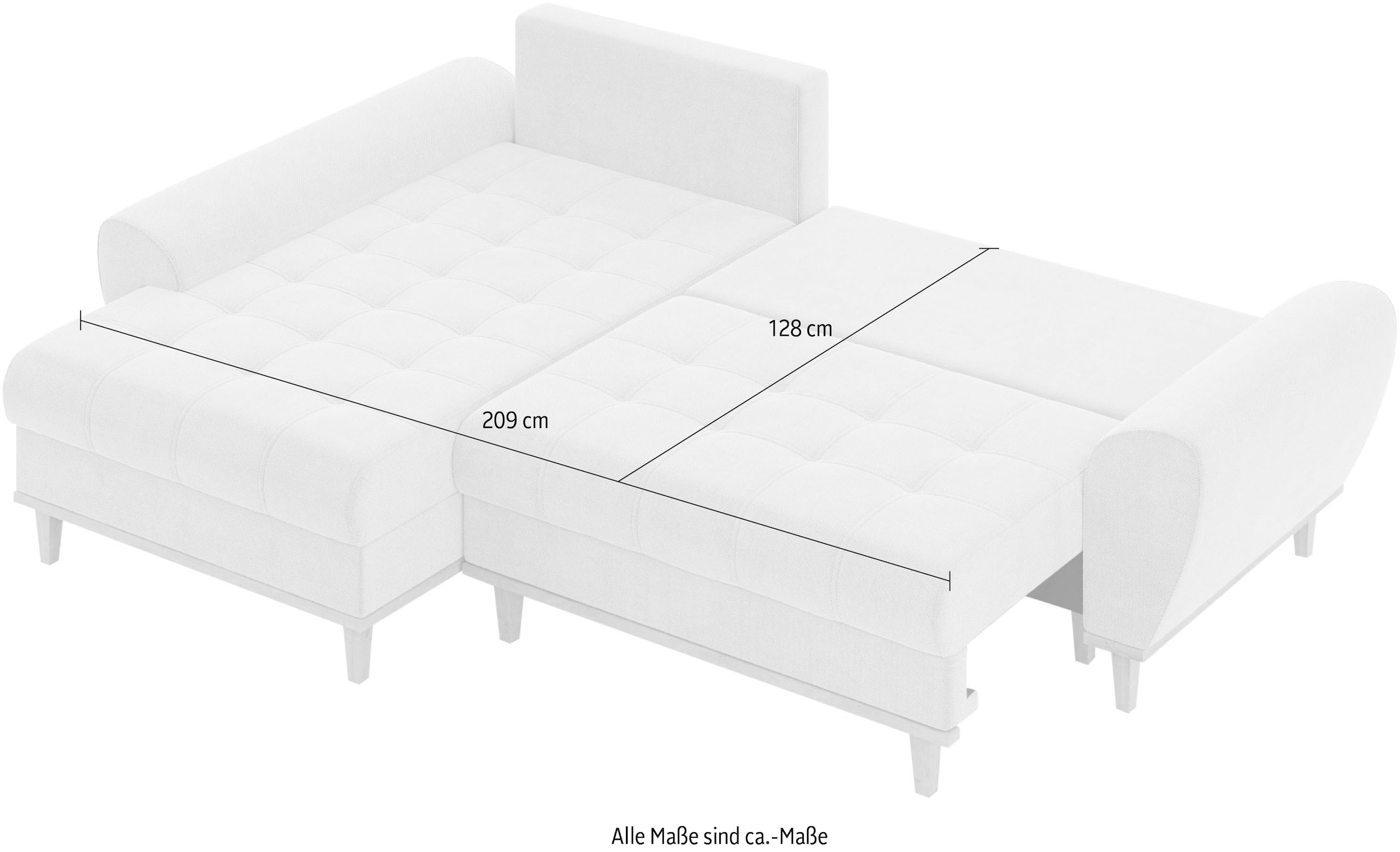 Home affaire Ecksofa »Ahrdorf mit Bettfunktion und Bettkasten, Maße: B/H/T 268/86/175 cm«, L-Form mit 3 Rückenkissen und moderne gerundete Armlehnen