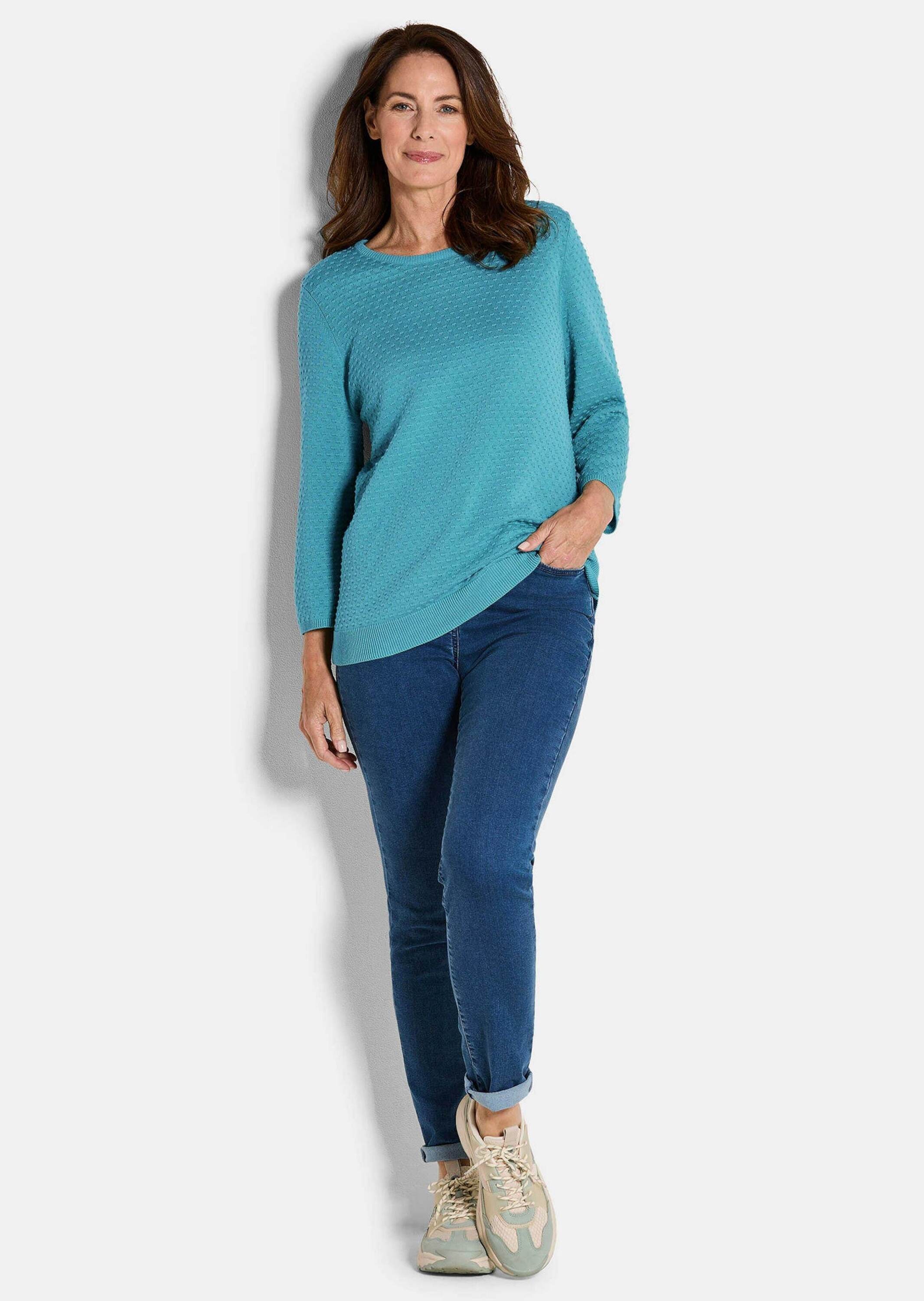 GOLDNER Rundhalspullover "Halbarm Baumwollpullover mit Struktur" günstig online kaufen