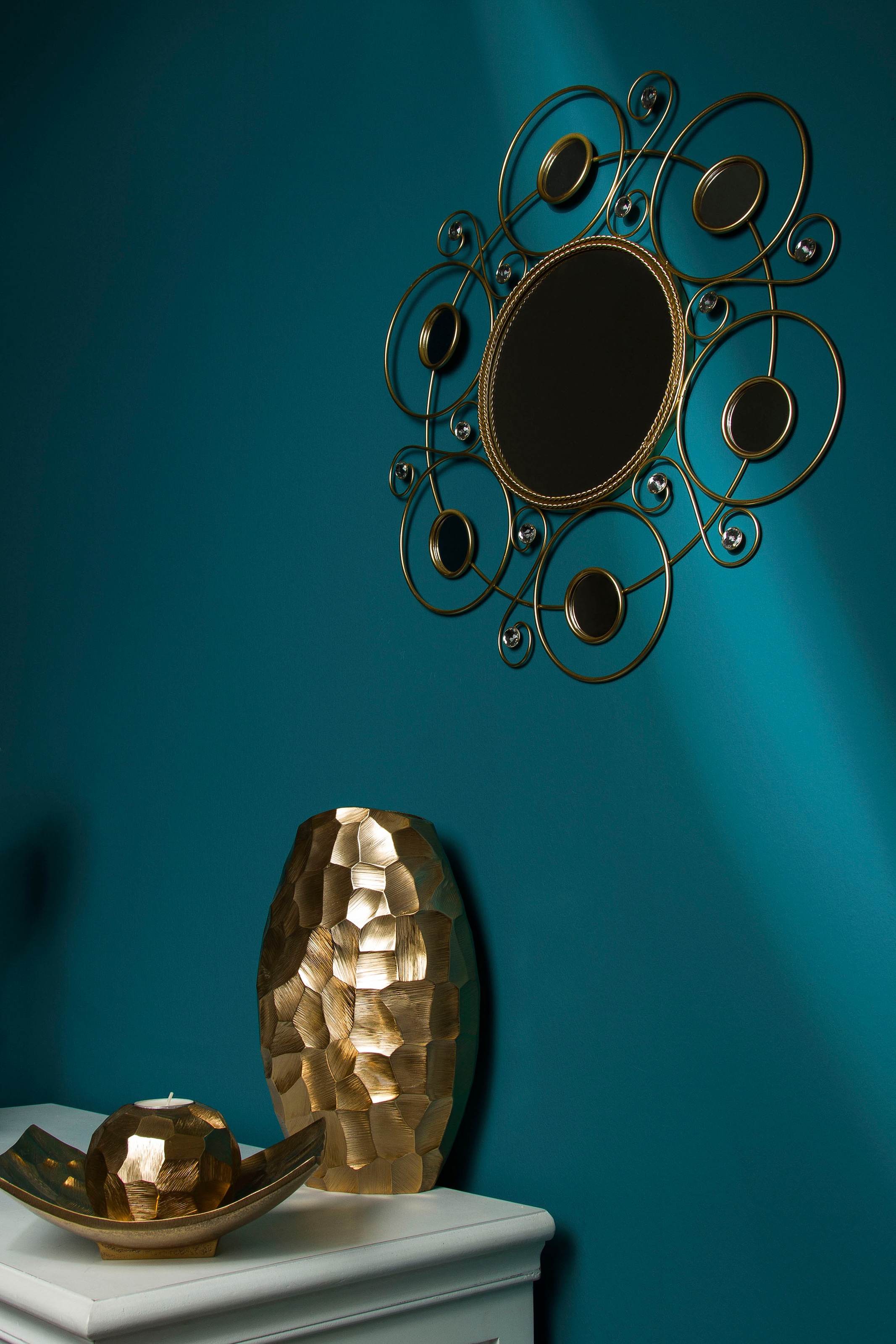 Myflair Möbel & Accessoires Dekospiegel »Helios, gold«, (1 St.), Wandspiegel, Landhaus, rund, Rahmen aus Metall, mit Schmucksteinen