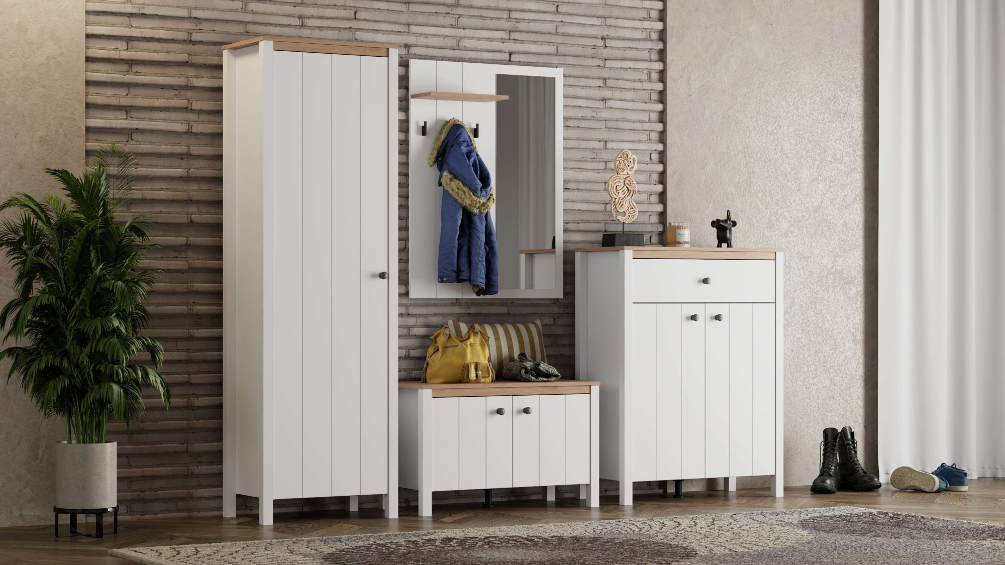 Home affaire Garderoben-Set »Bedford, Flurmöbel, Dielenmöbel, Flurschrank, Flurgarderobe B= 231 cm« 4tlg, 4 Stk. tlg.