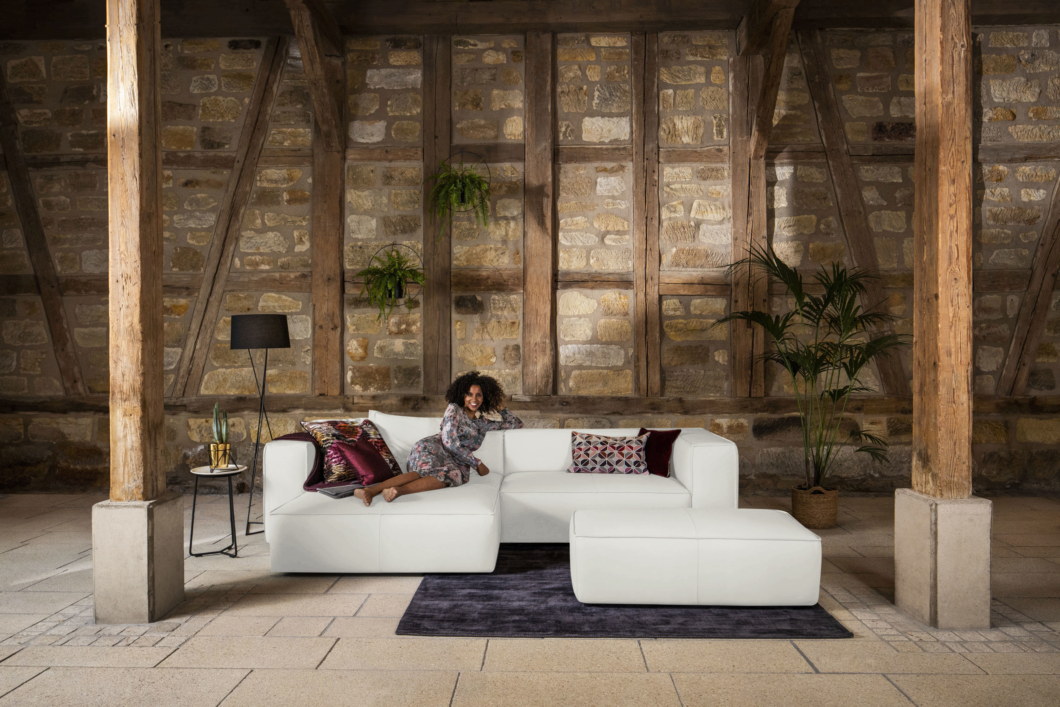 W.SCHILLIG Ecksofa "around-the-block Mega-Sofa & Hocker, viel Platz, Breite 300cm, L-Form" inklusive Hocker, mit eleganter Biese, mit Federkern